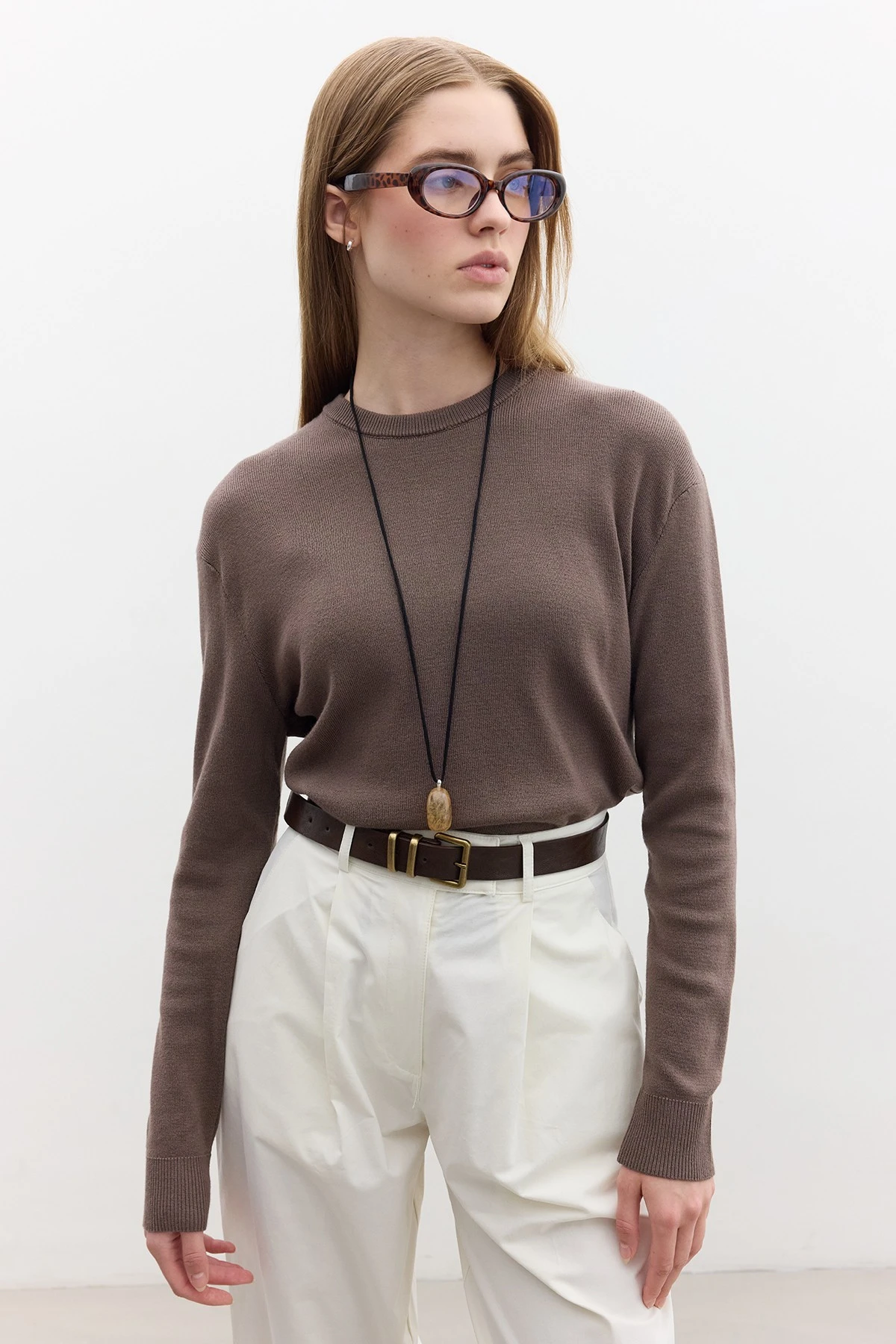 SOFT TEXTURED KNITWEAR SWEATER MINK