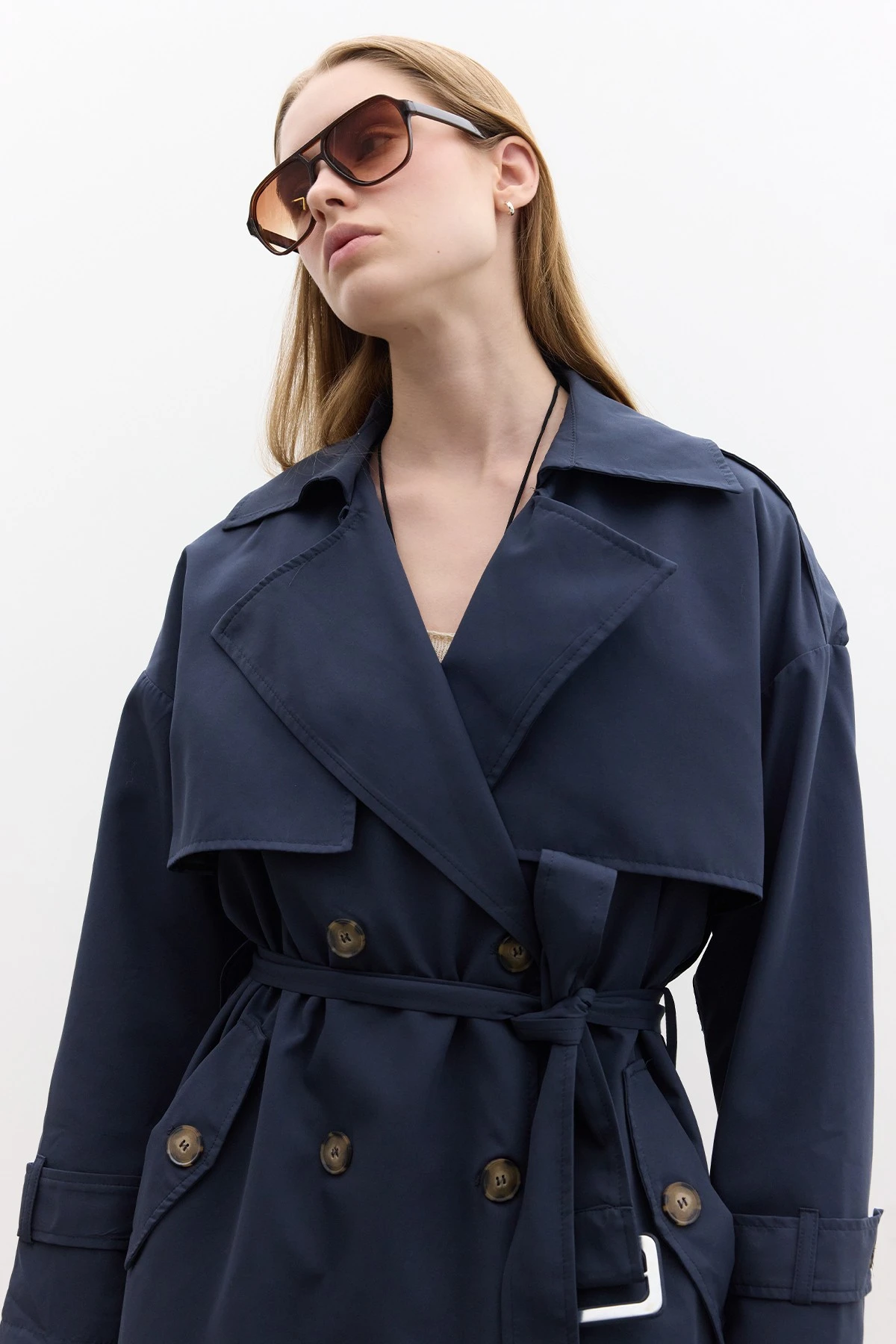 BUTTONED DOUBLE-BREASTED TRENCH COAT NAVY BLUE  BUTTONED DOUBLE-BREASTED TRENCH COAT NAVY BLUE