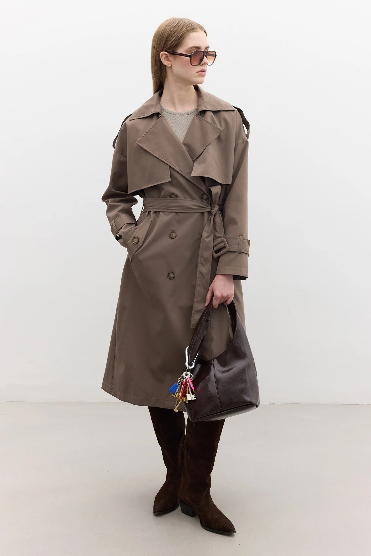 BUTTONED DOUBLE-BREASTED TRENCH COAT MINK  BUTTONED DOUBLE-BREASTED TRENCH COAT MINK
