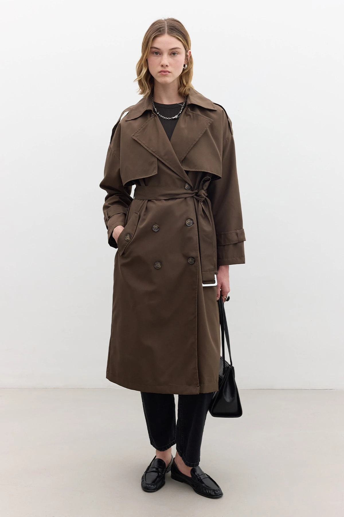 BUTTONED DOUBLE-BREASTED TRENCH COAT BITTER COFFEE  BUTTONED DOUBLE-BREASTED TRENCH COAT BITTER COFFEE