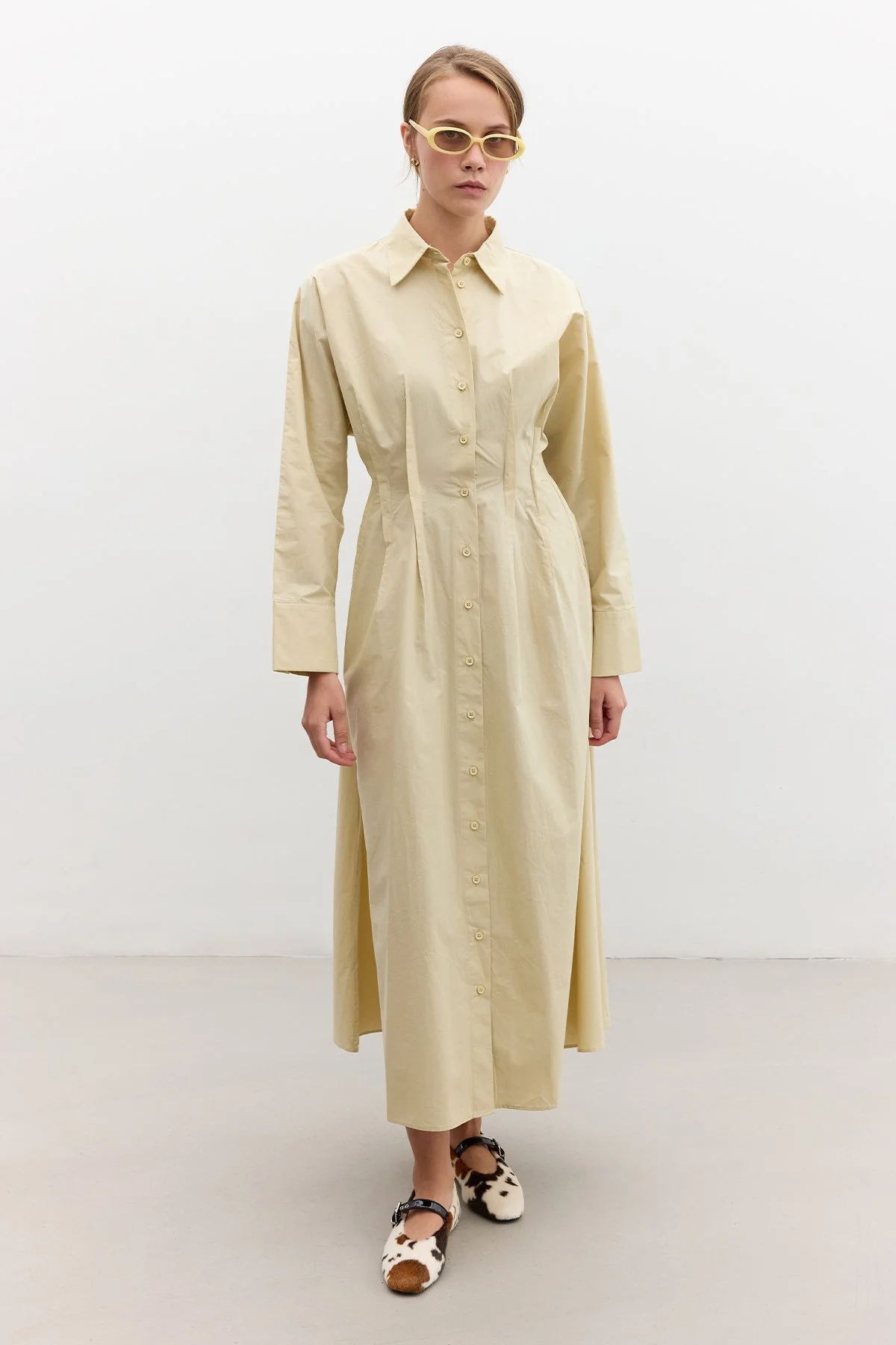 NERVÜR DETAYLI GÖMLEK ELBİSE SARI NERVÜR DETAYLI GÖMLEK ELBİSE SARI