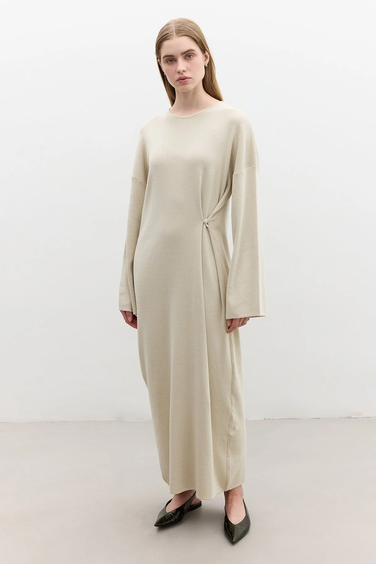 TRİKO BAĞLAMALI ELBİSE BEJ