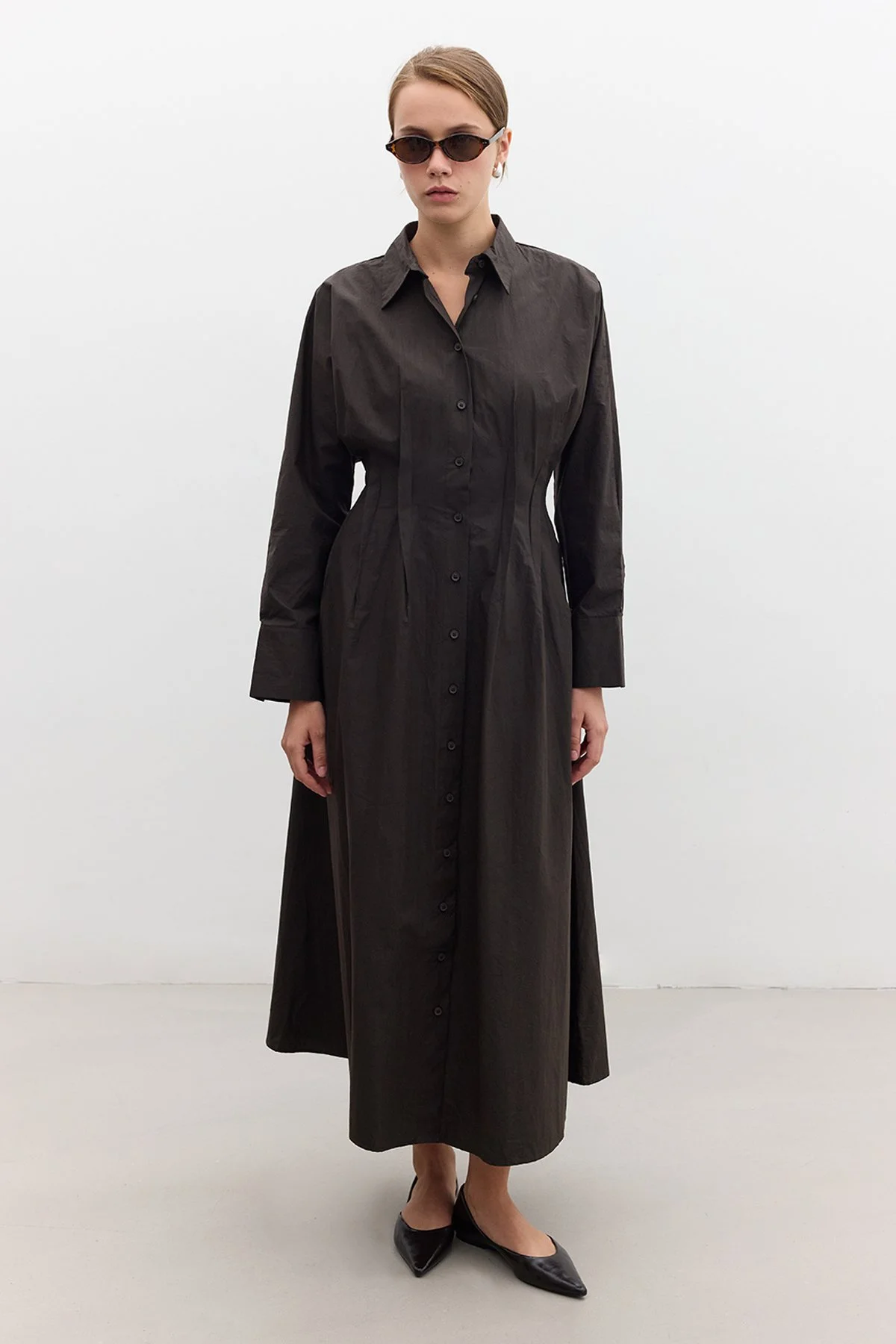 NERVÜR DETAYLI GÖMLEK ELBİSE ÇİKOLATA NERVÜR DETAYLI GÖMLEK ELBİSE ÇİKOLATA