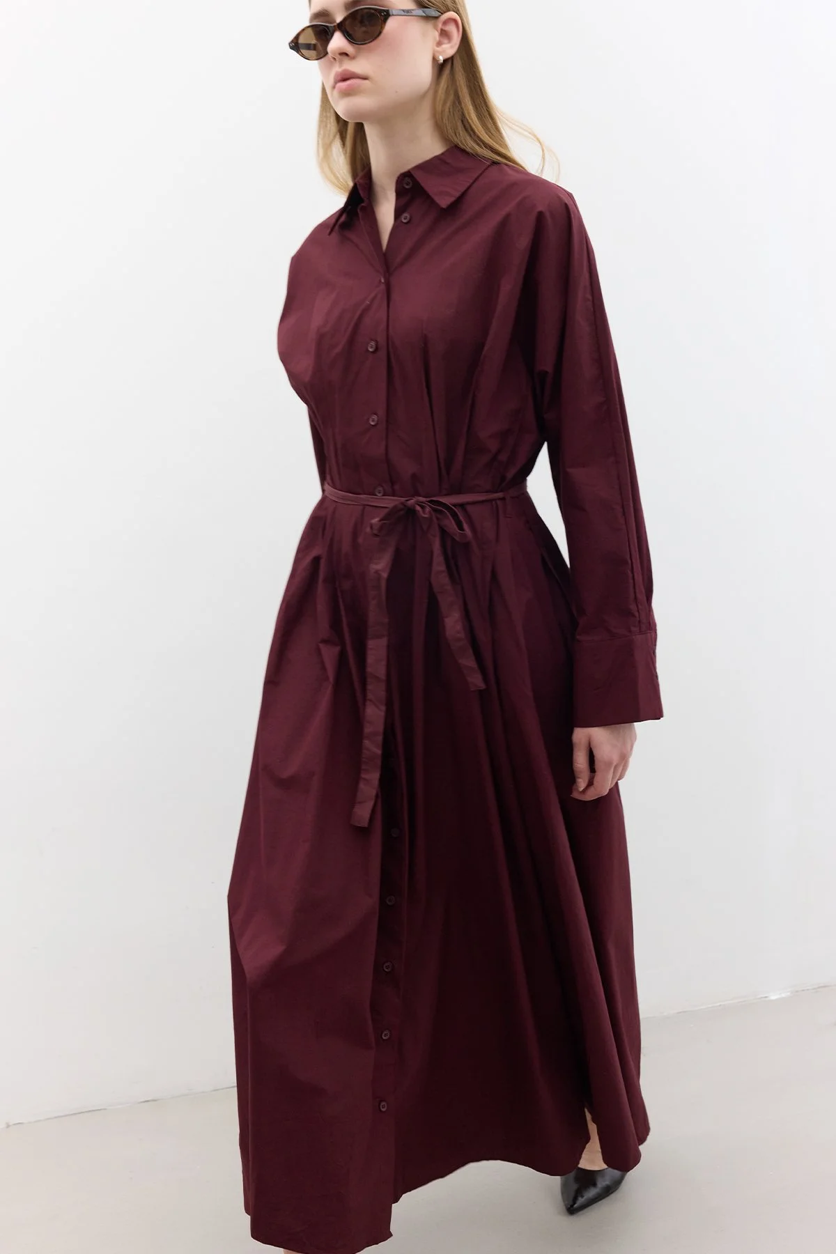 PLEAT DETAIL SHIRT DRESS MAROON | Manuka PLEAT DETAIL SHIRT DRESS MAROON | Manuka
