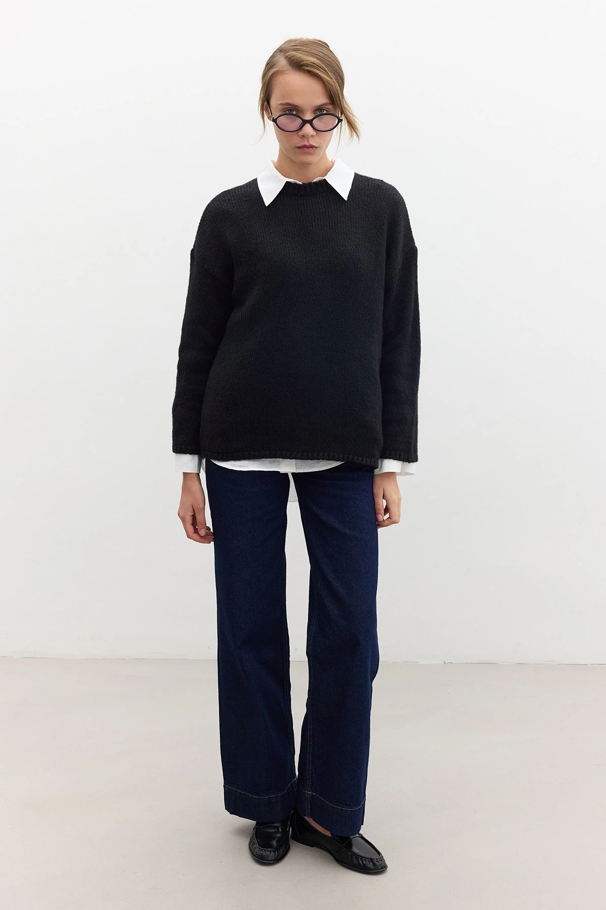 YÜKSEK BEL WIDE LEG DENİM PANTOLON DERİN MAVİ