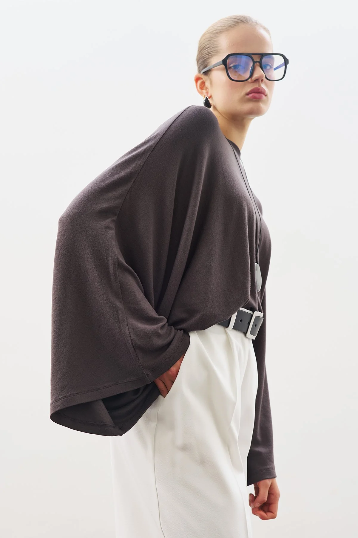 CAPE STYLE BLOUSE ANTHRACITE