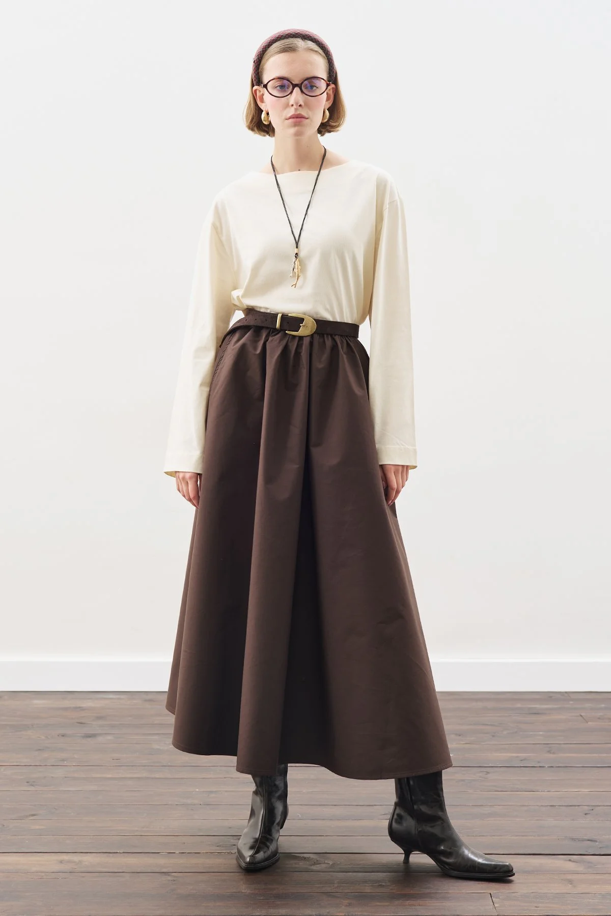 KAYIK YAKA UZUN KOL TSHIRT VANİLYA