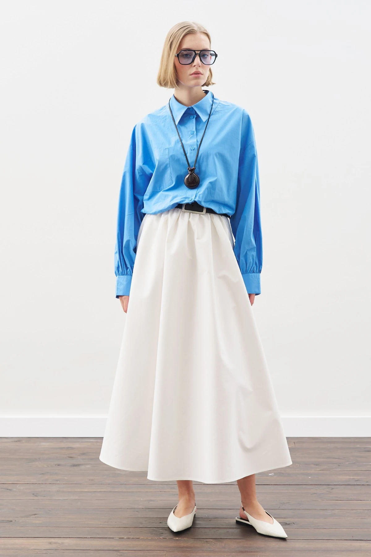 CROP BALON FORM GÖMLEK MAVİ