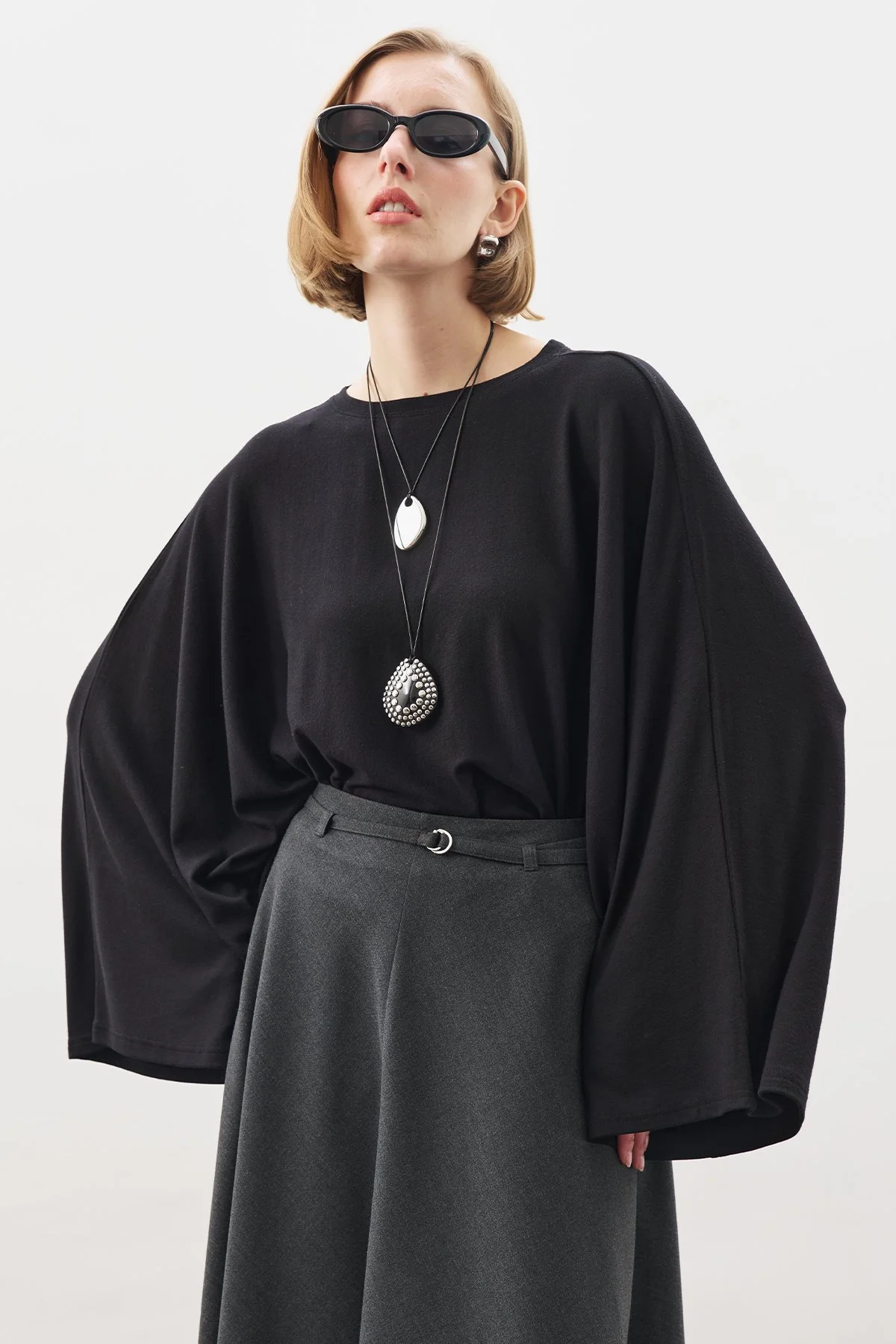 CAPE STYLE BLOUSE BLACK