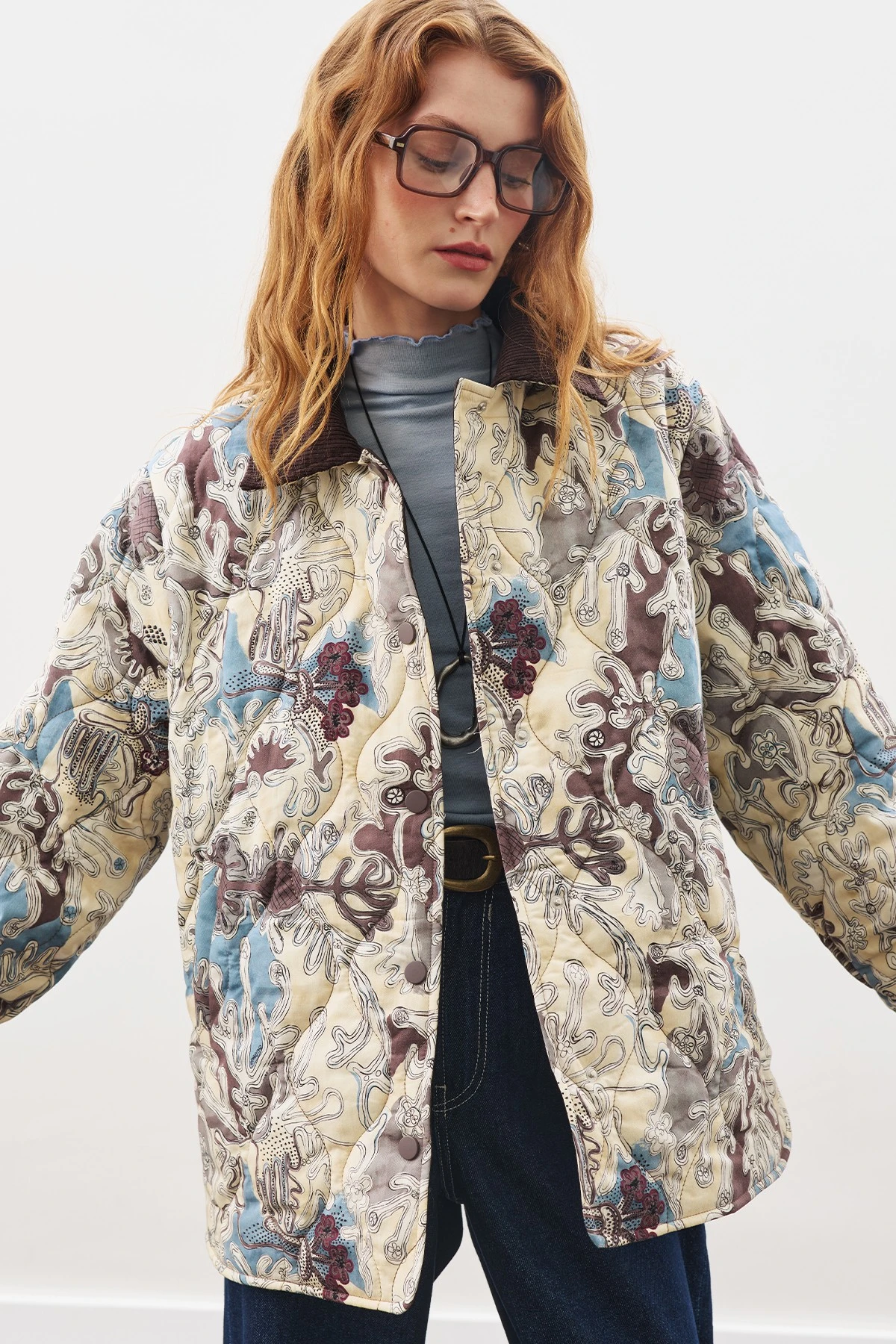 QUILTED PATTERNED COAT YELLOW