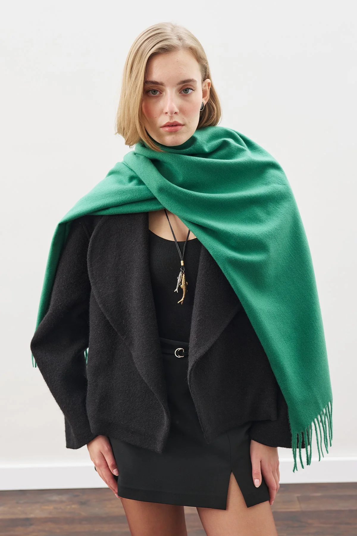 CASHMERE TEXTURED SHAWL GREEN