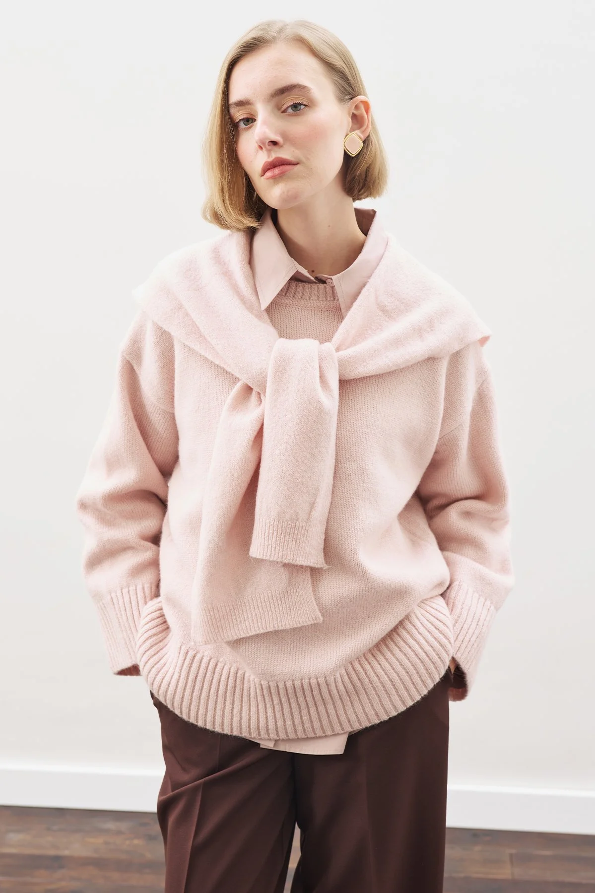 WIDE COLLAR KNITWEAR SHAWL PINK WIDE COLLAR KNITWEAR SHAWL PINK