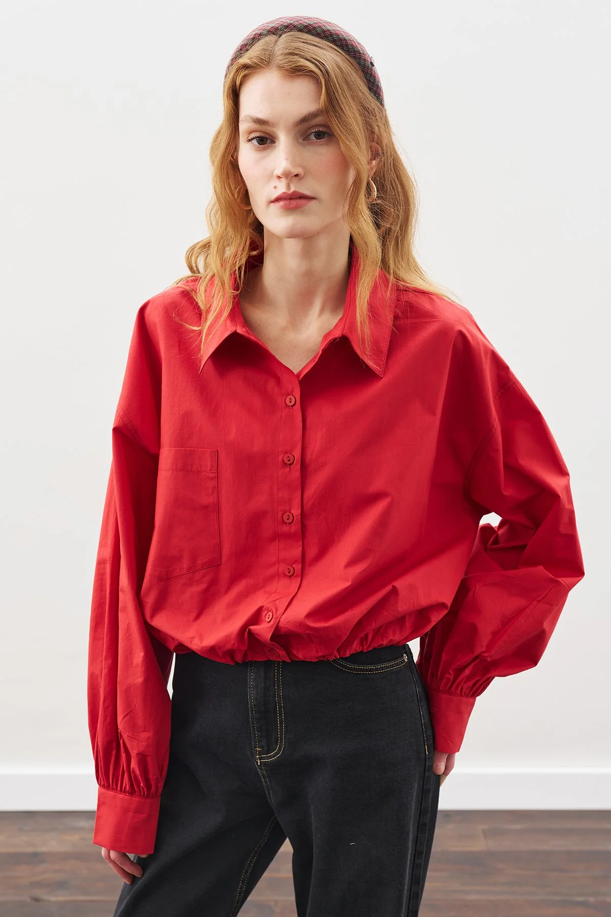 CROP BALON FORM GÖMLEK KIRMIZI