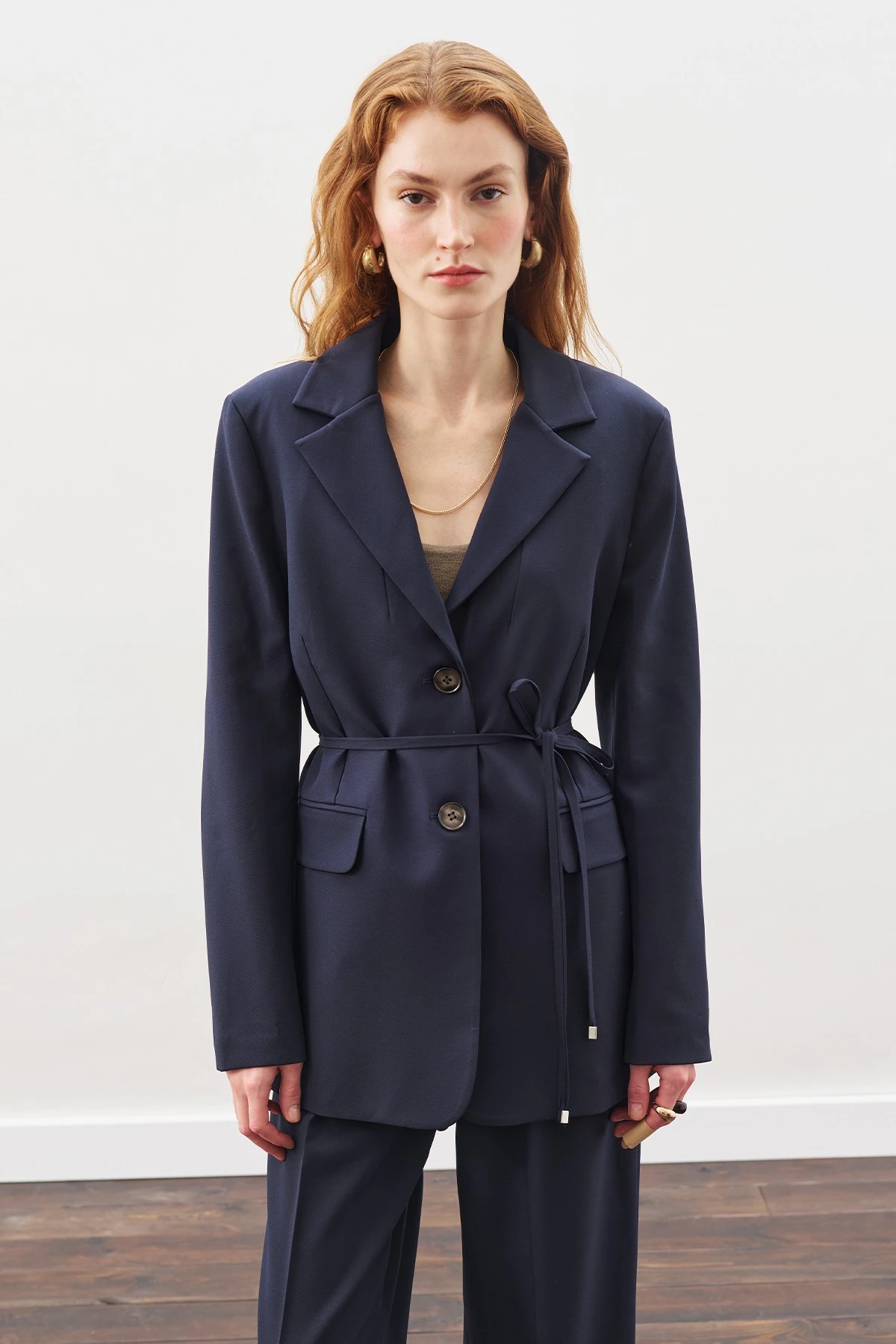 KUŞAKLI TEK DÜĞMELİ BLAZER CEKET LACİVERT KUŞAKLI TEK DÜĞMELİ BLAZER CEKET LACİVERT