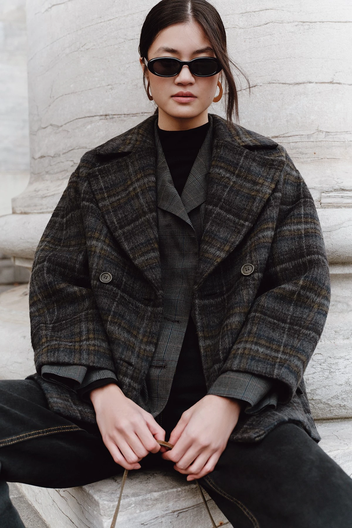 CHECKED WOOL BLEND COAT ANTHRACITE CHECKED WOOL BLEND COAT ANTHRACITE