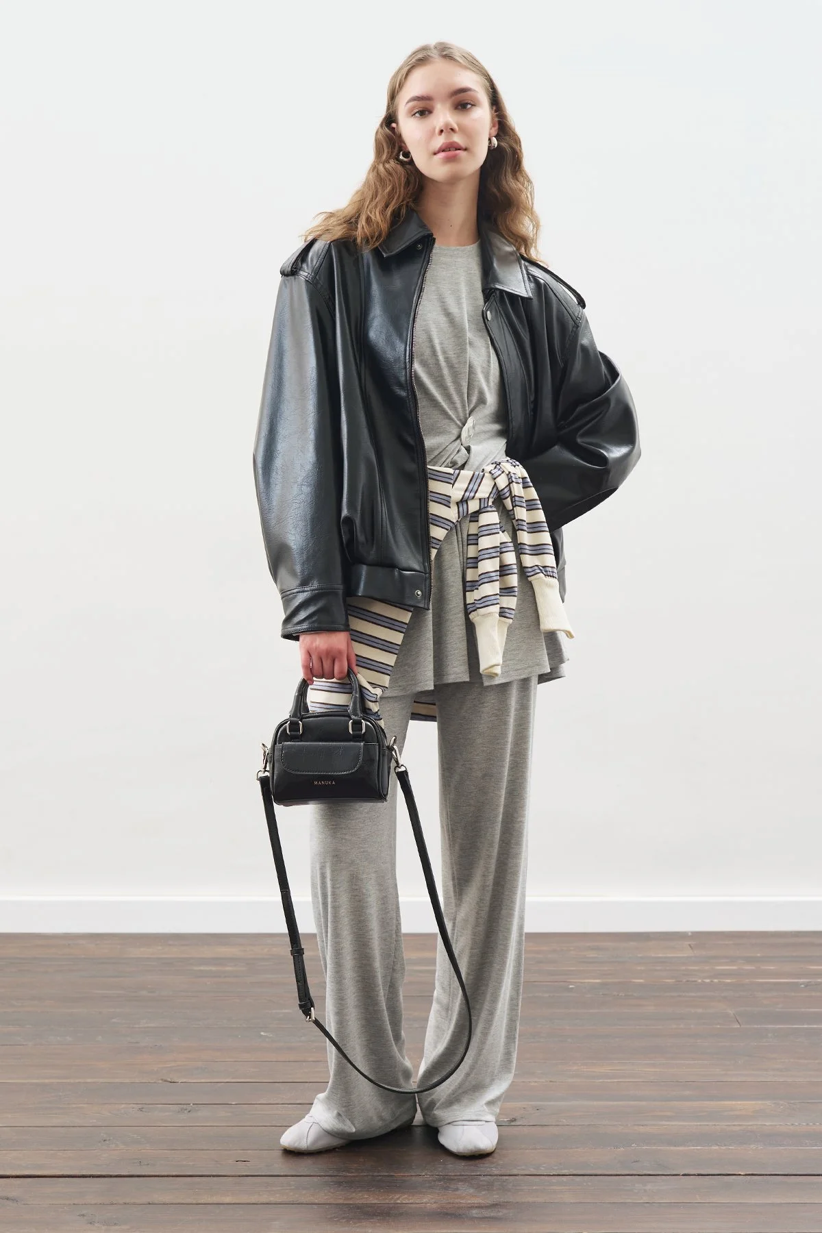 DÜĞÜM TASARIMLI PANTOLONLU TAKIM GRİ MELANJ