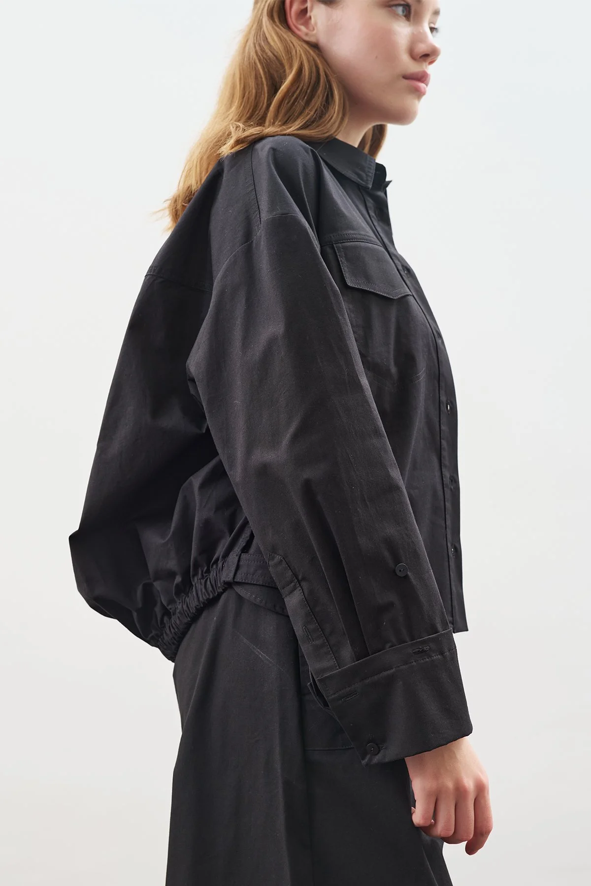 Pocket Detail Gabardine Shirt Black