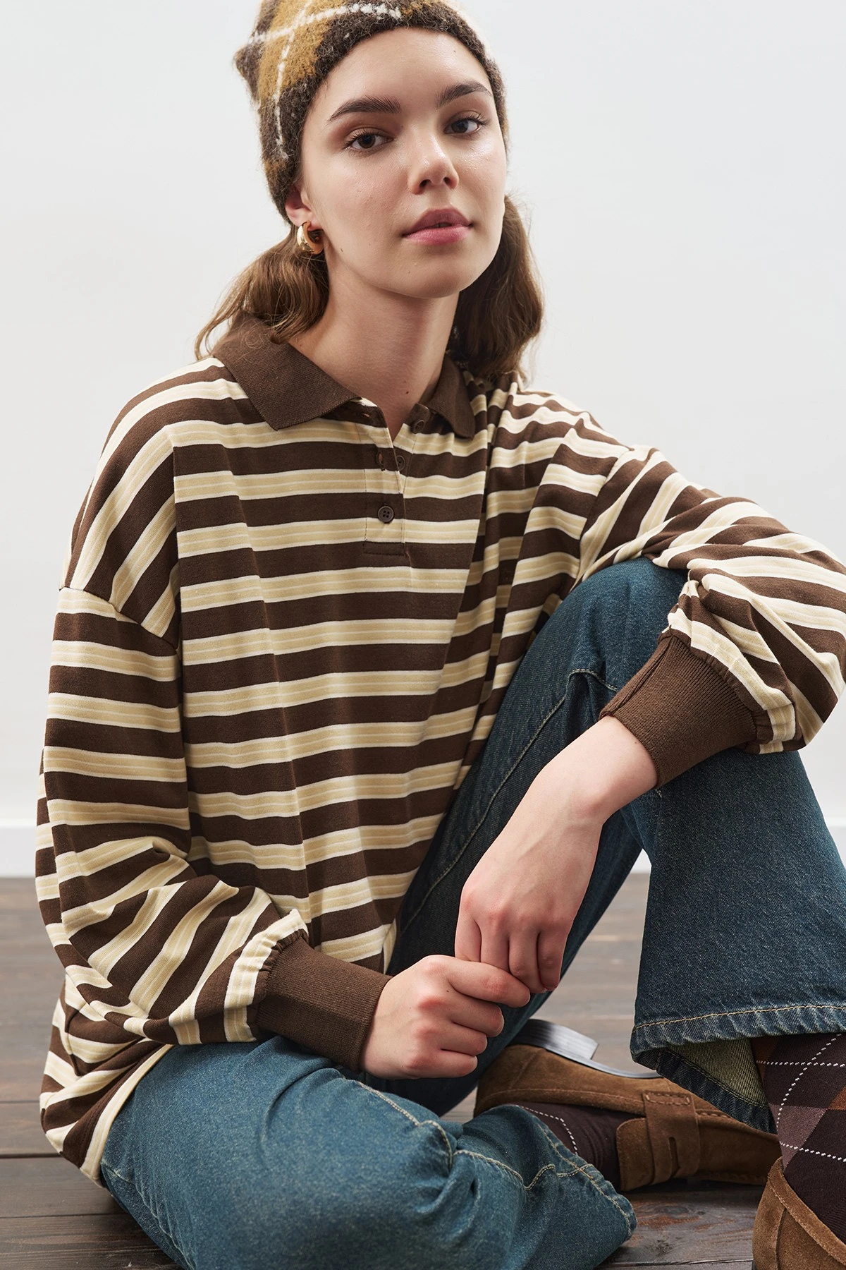 POLO YAKA OVERSIZE TSHIRT KAHVERENGİ