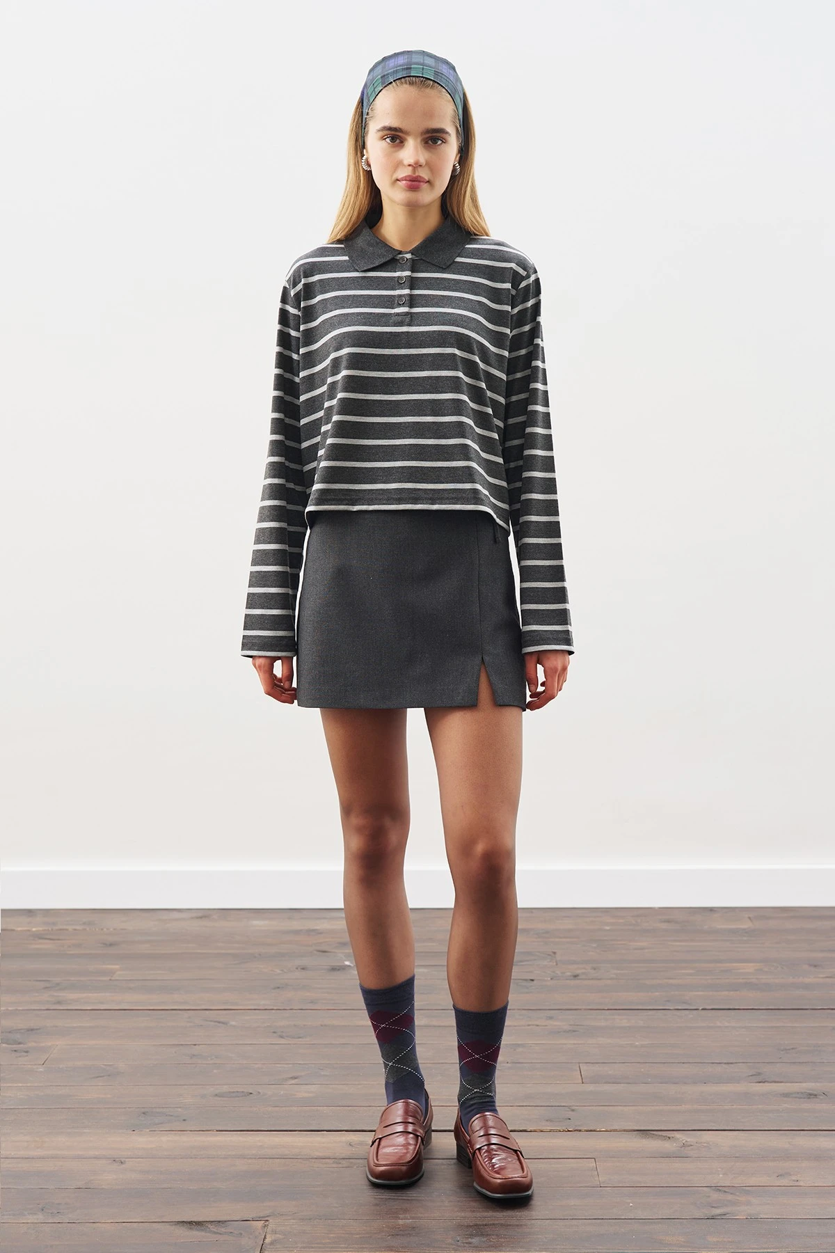 POLO YAKA ÇİZGİLİ TSHIRT ANTRASİT