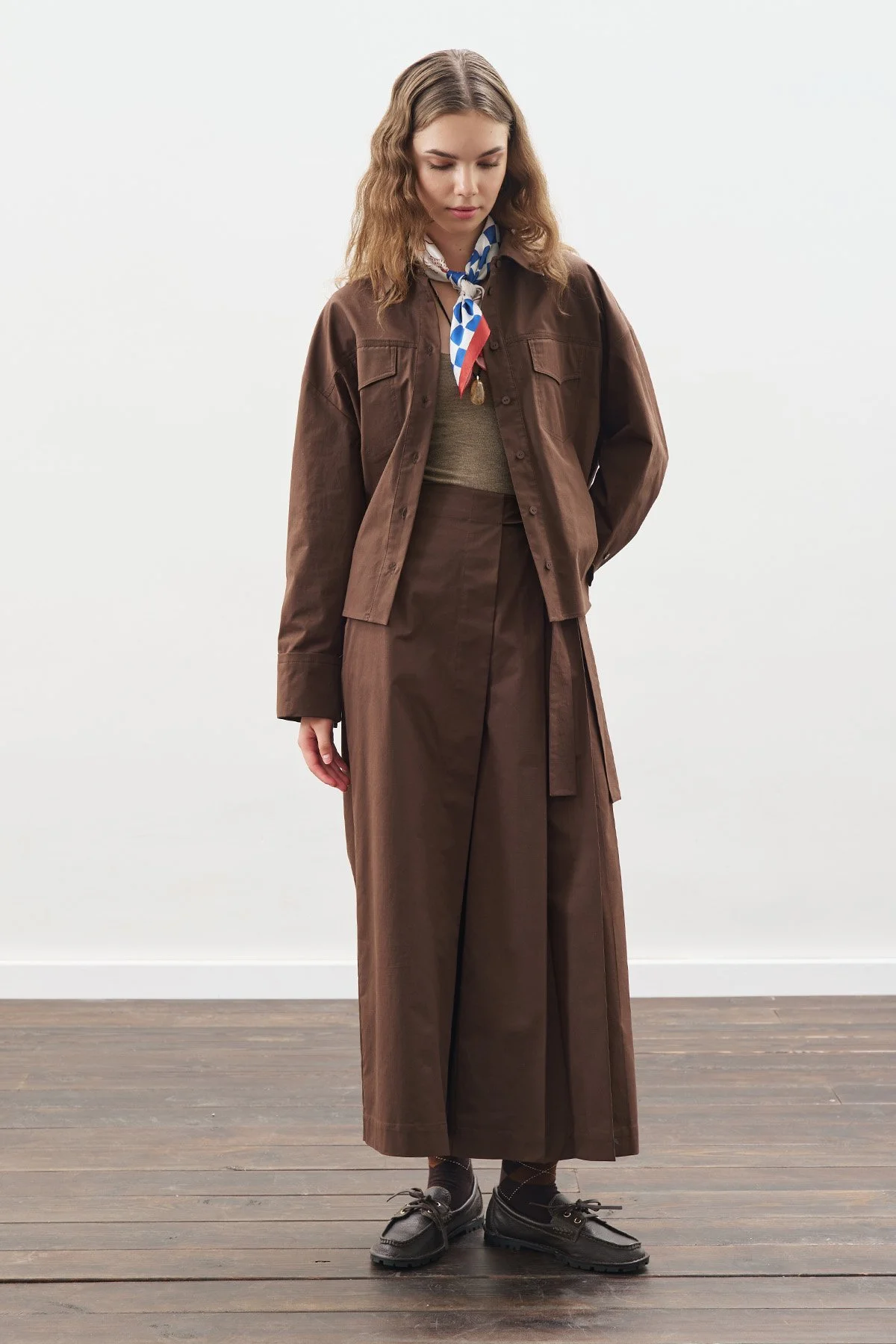 DİKİŞ DETAYLI BOMBER GÖMLEK KAHVERENGİ