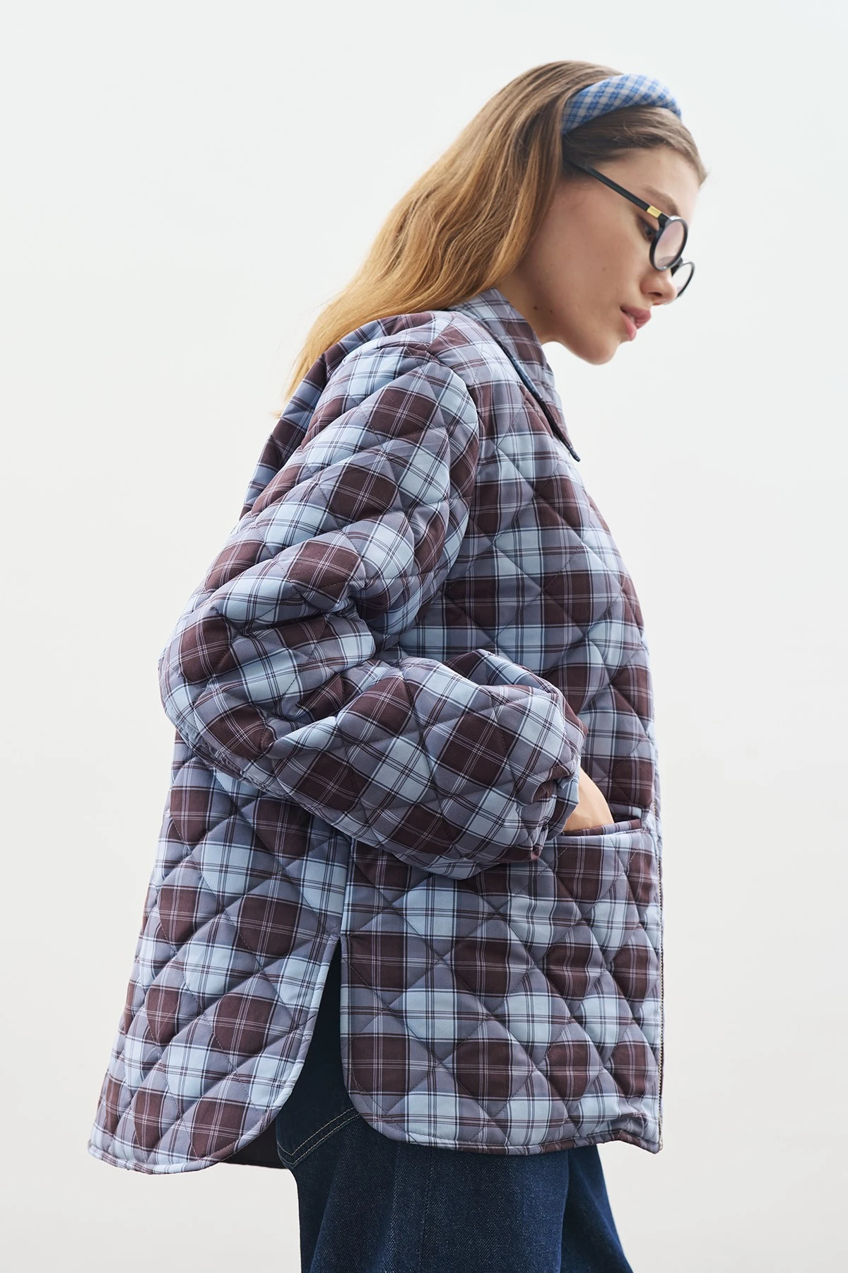 BALON KOL DETAYLI KAPİTONE MONT EKOSE DESENLİ