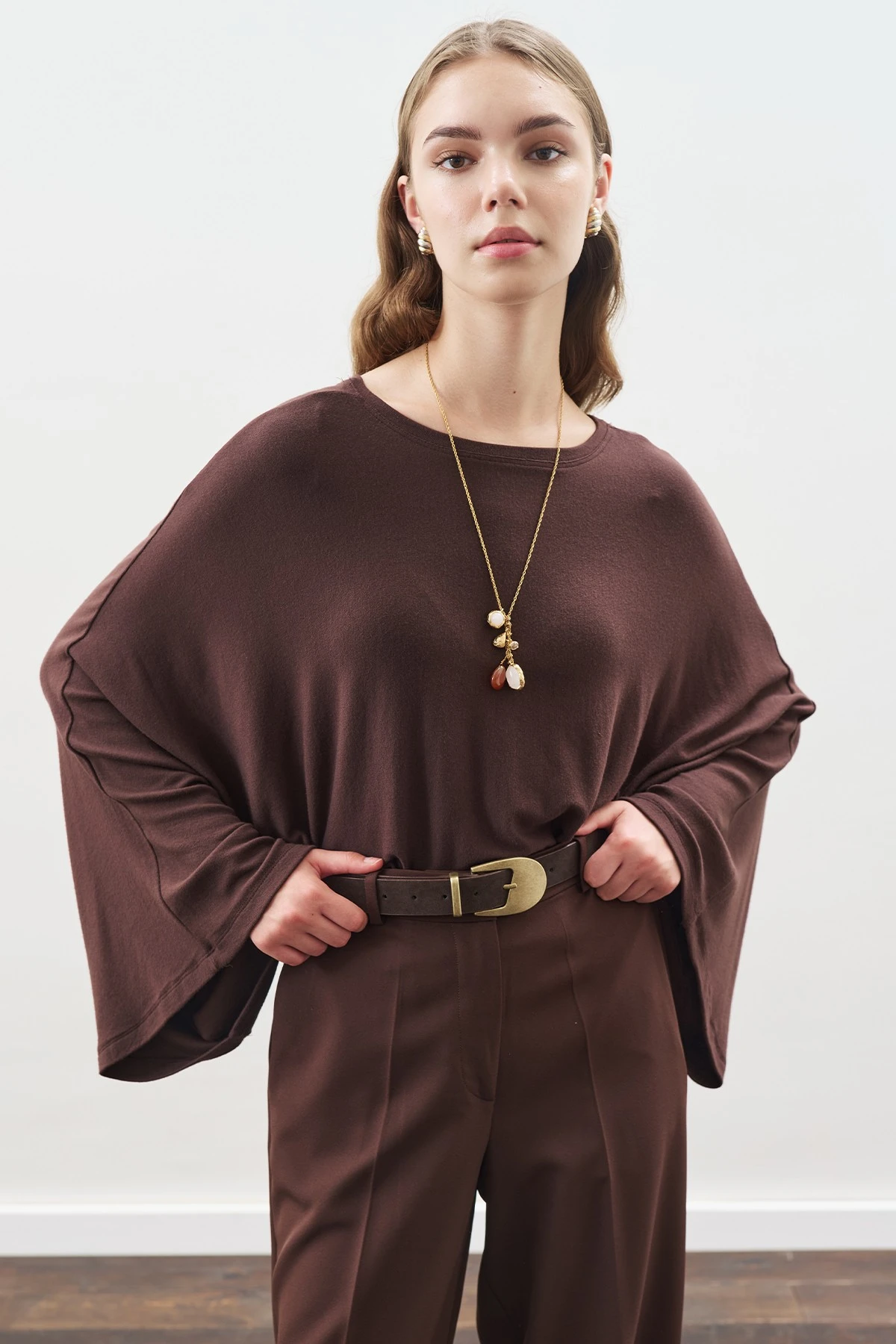 CAPE STYLE BLOUSE LIGHT BROWN