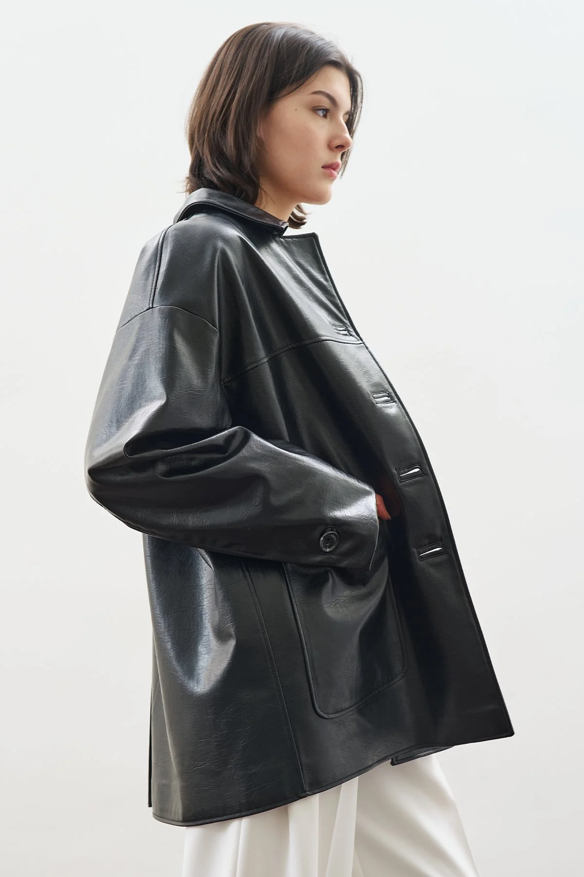 KLASİK KESİM DERİ CEKET SİYAH