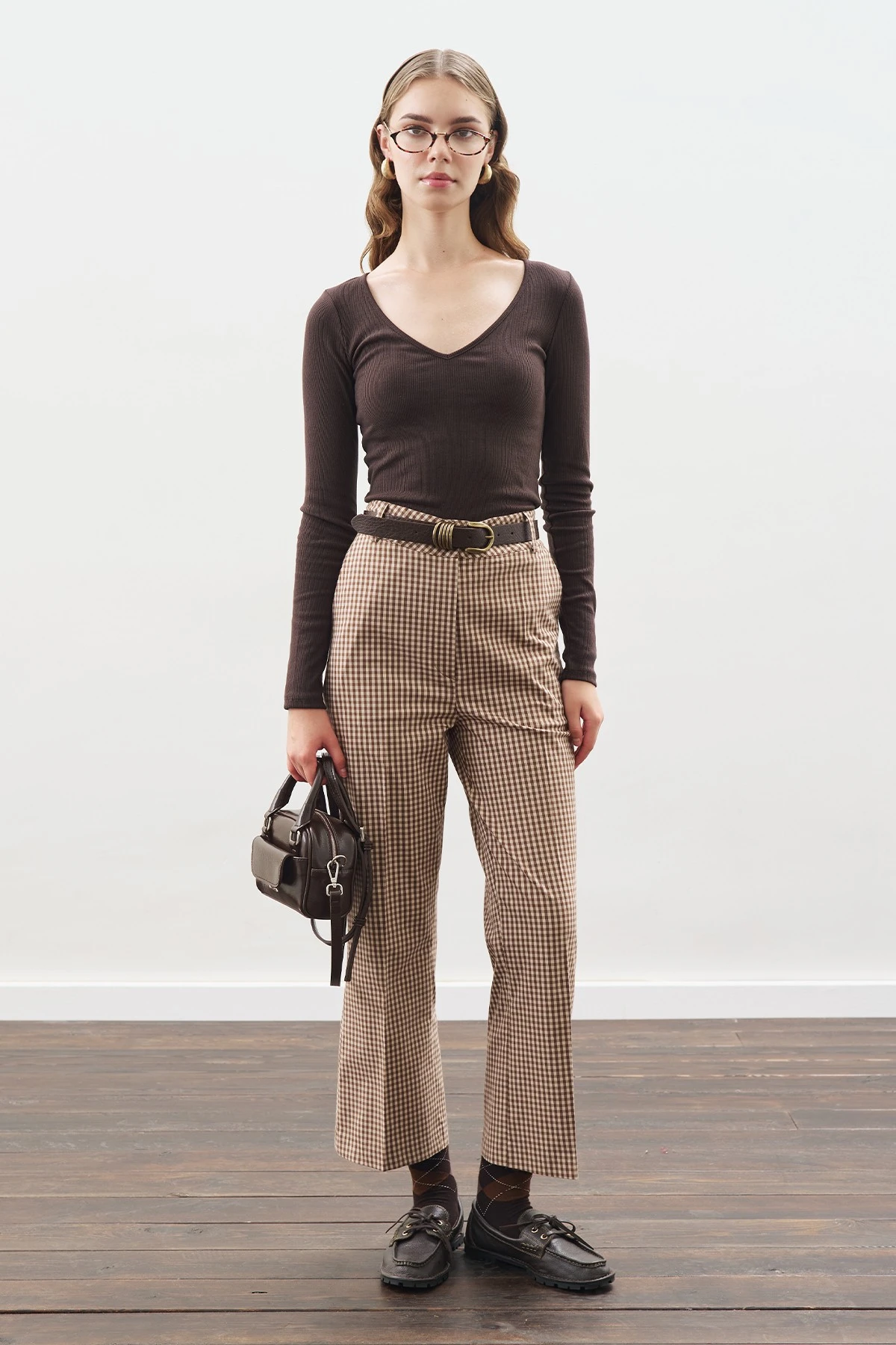 CHECKED FLARE TROUSERS CHECK PATTERN