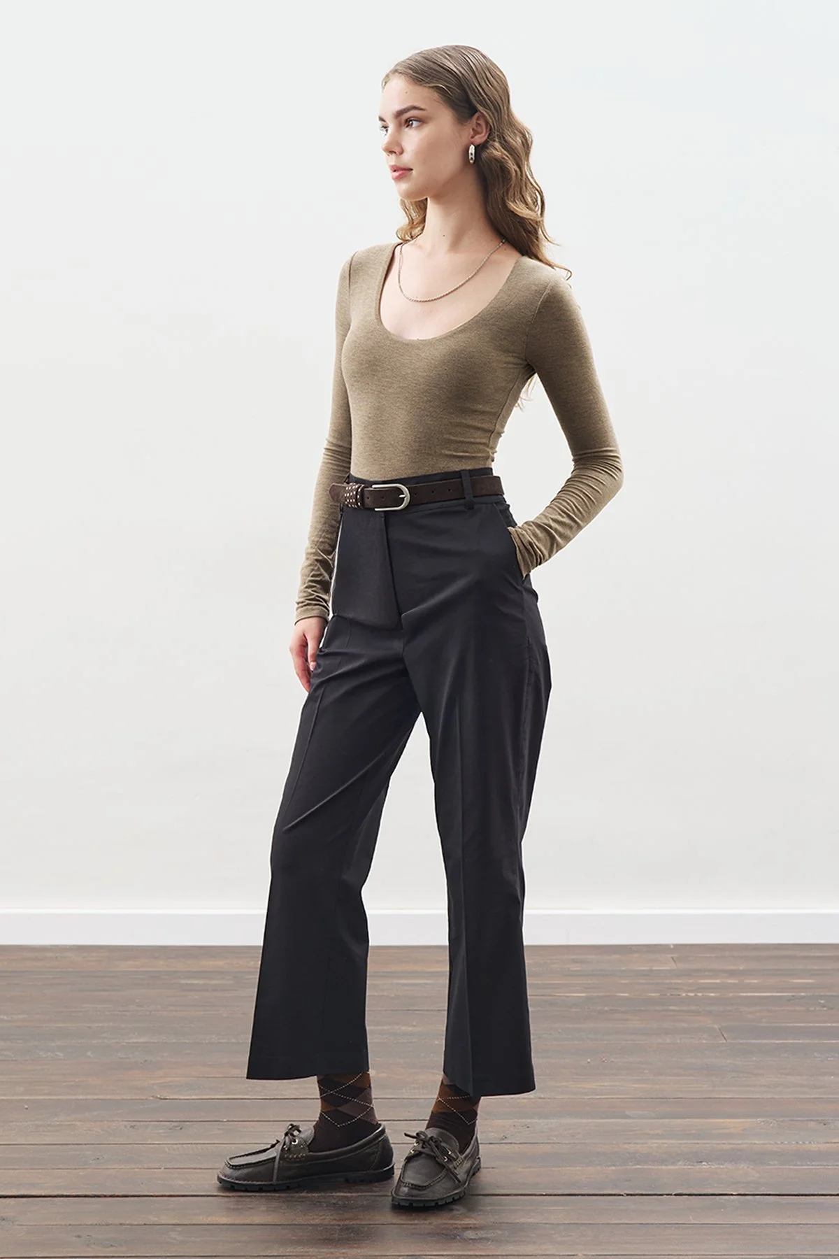 CHECKED FLARE PANTS BLACK