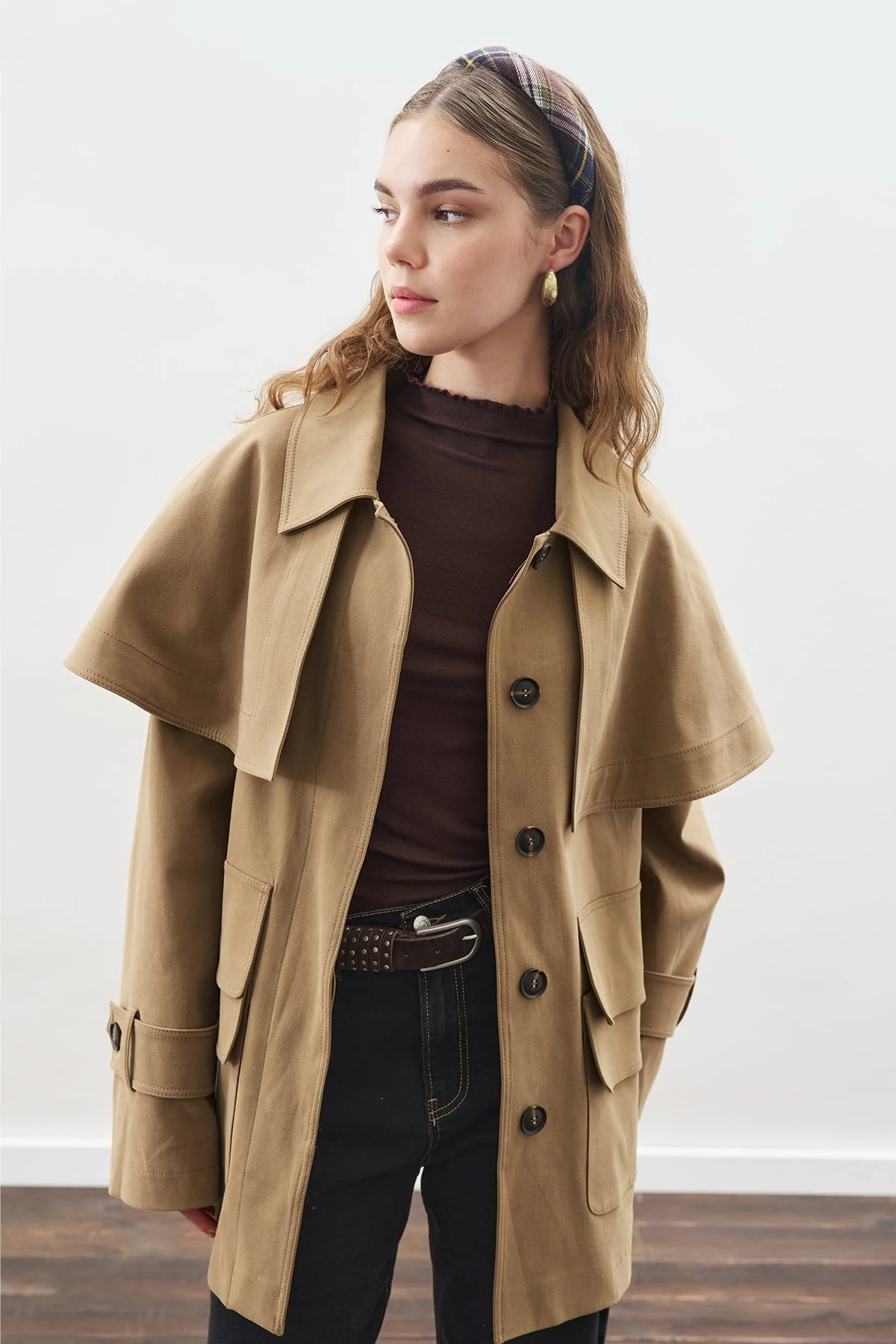 PELERİN DETAYLI PARKA CEKET KAMEL