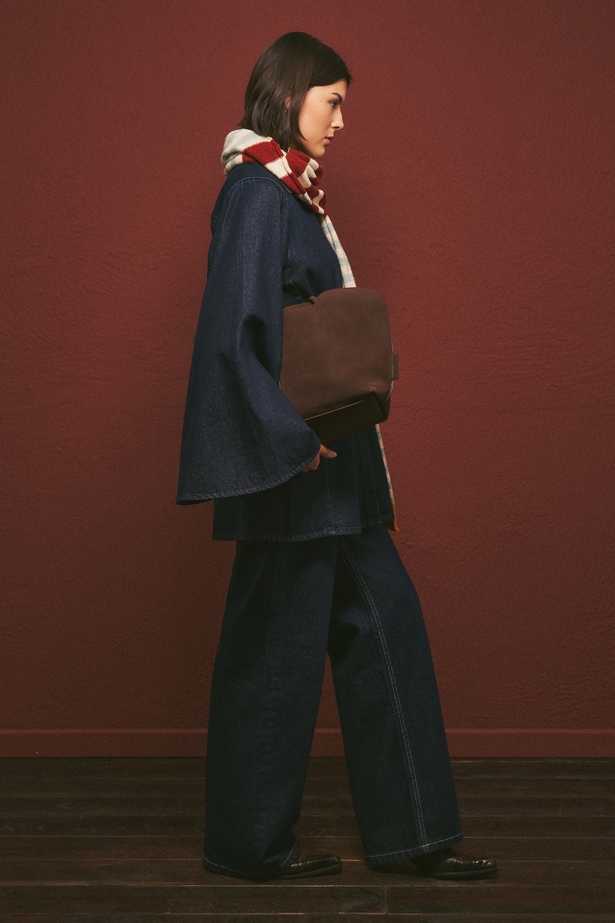 GENİŞ PELERİN KOLLU DENİM GÖMLEK İNDİGO