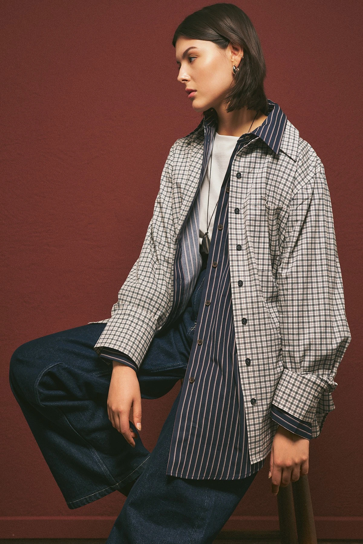 OVERSIZED SHIRT WITH TRIANGLE SCARF BLUE CHECK