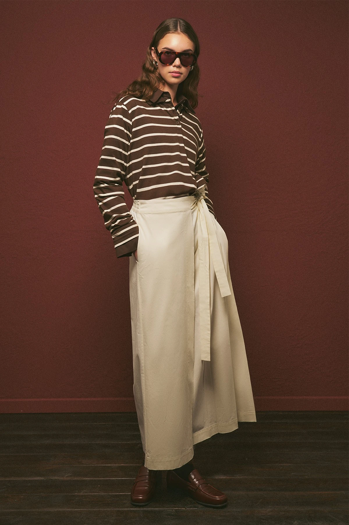 PLEATED SKIRT-LOOK TROUSERS ECRU