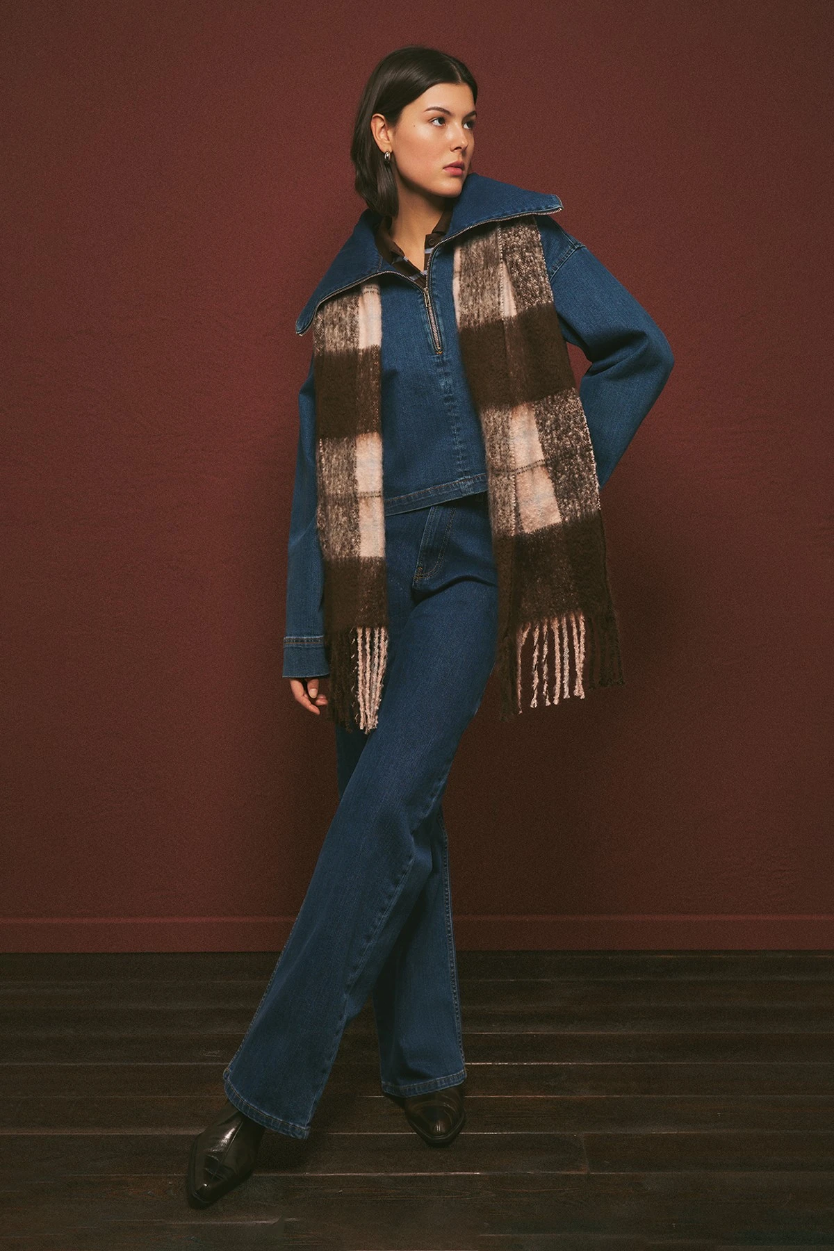 UZUN HAFİF GENİŞ PAÇA JEAN PANTOLON KOYU MAVİ