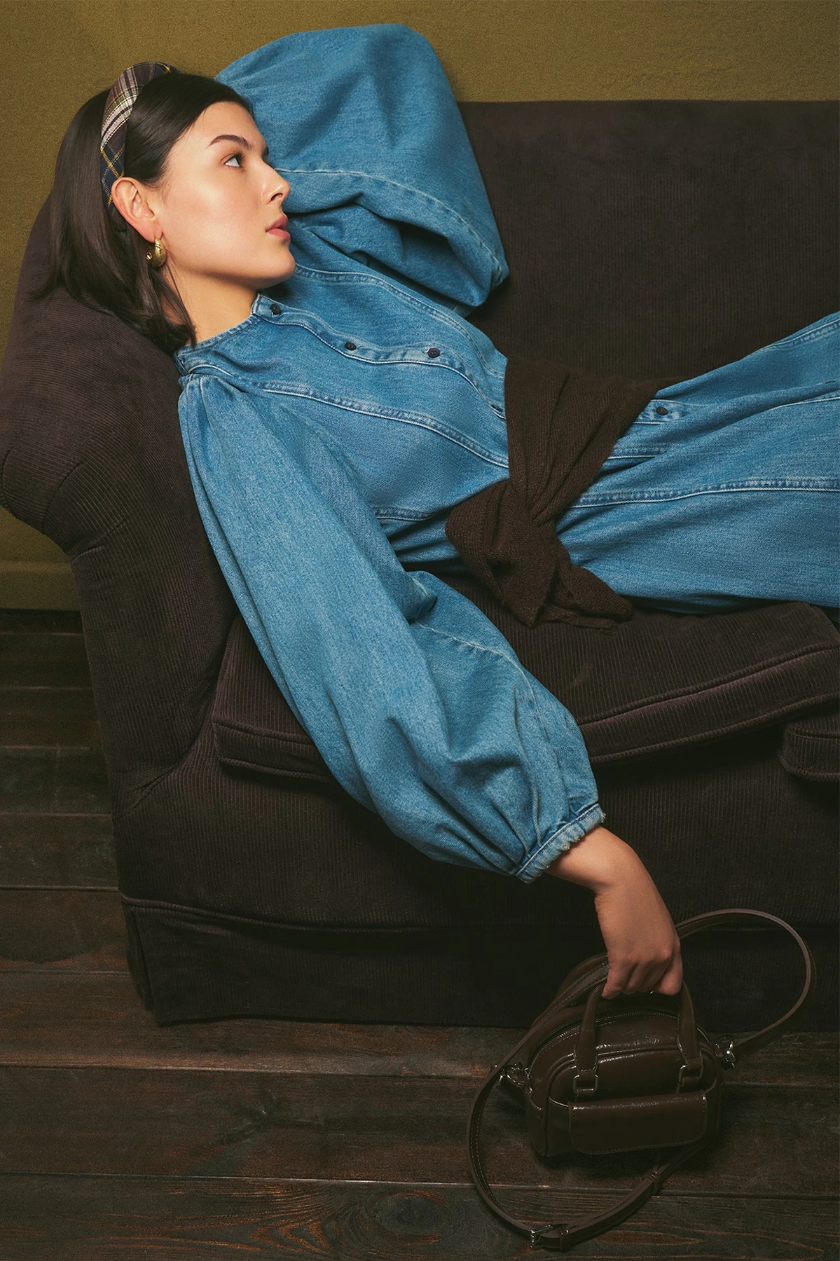 GENİŞ KOLLU DENİM ELBİSE MAVİ