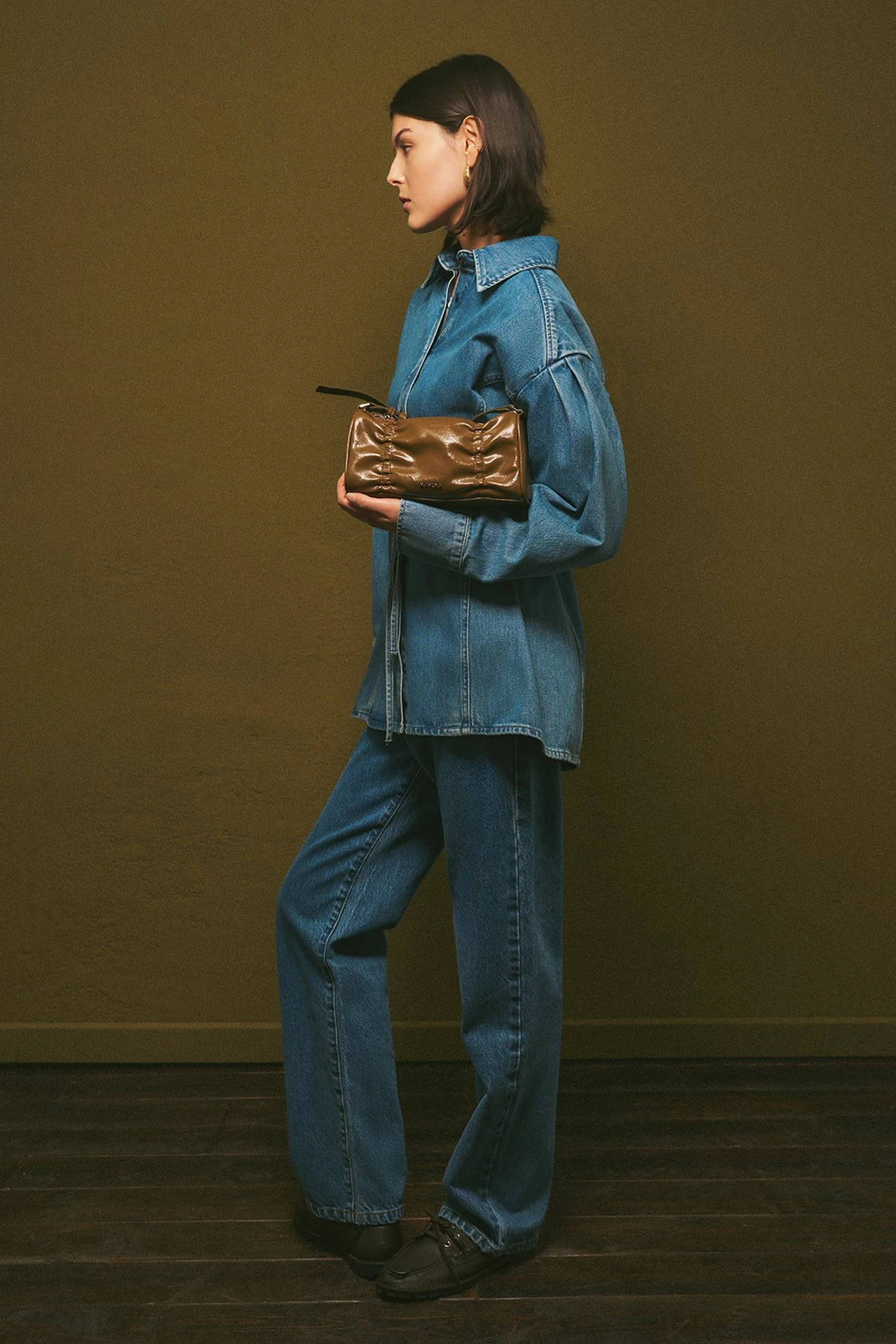 BAĞLAMA DETAYLI DENİM GÖMLEK MAVİ