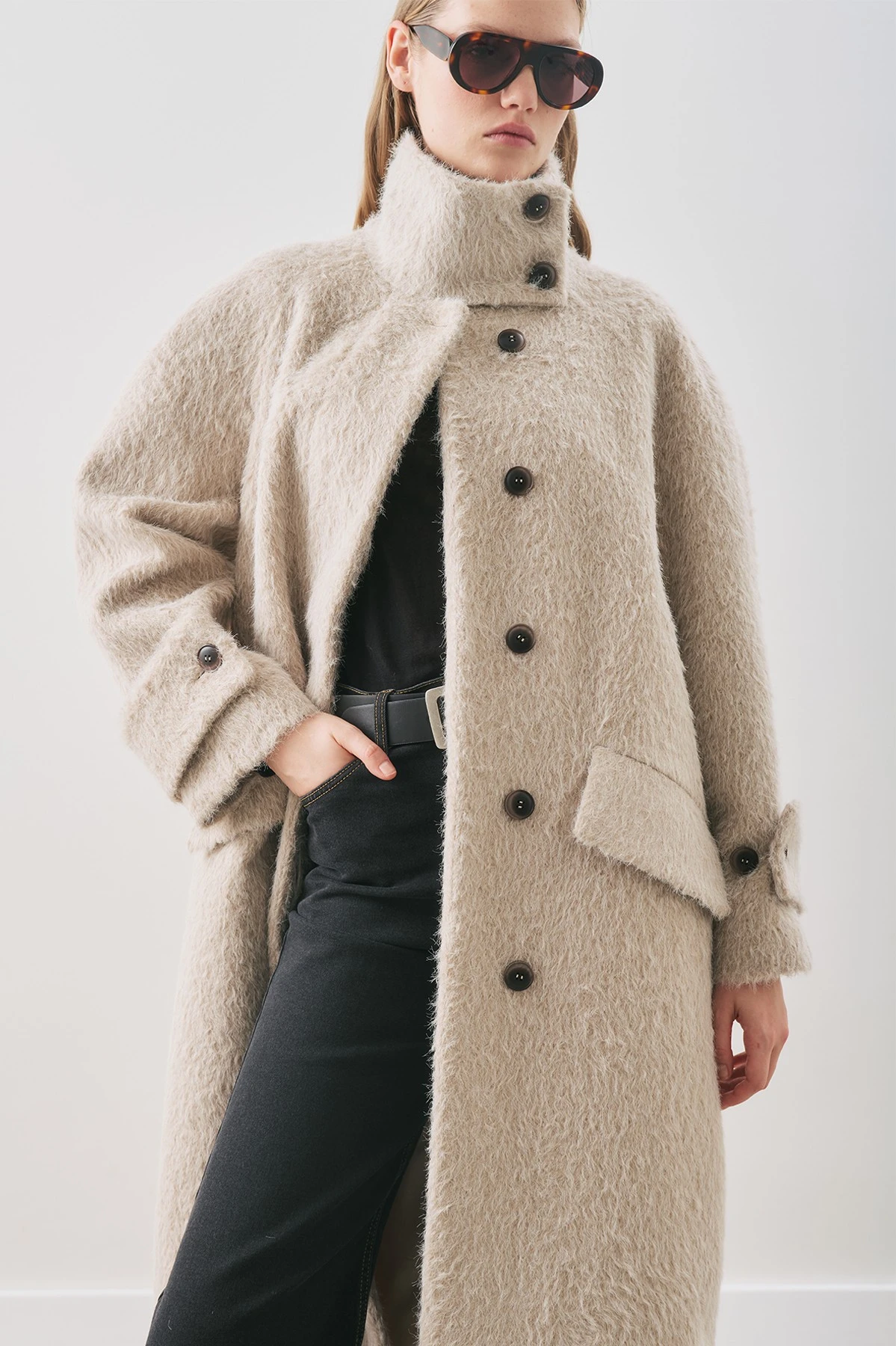 BOUCLE WIDE-COLLAR COAT MINK