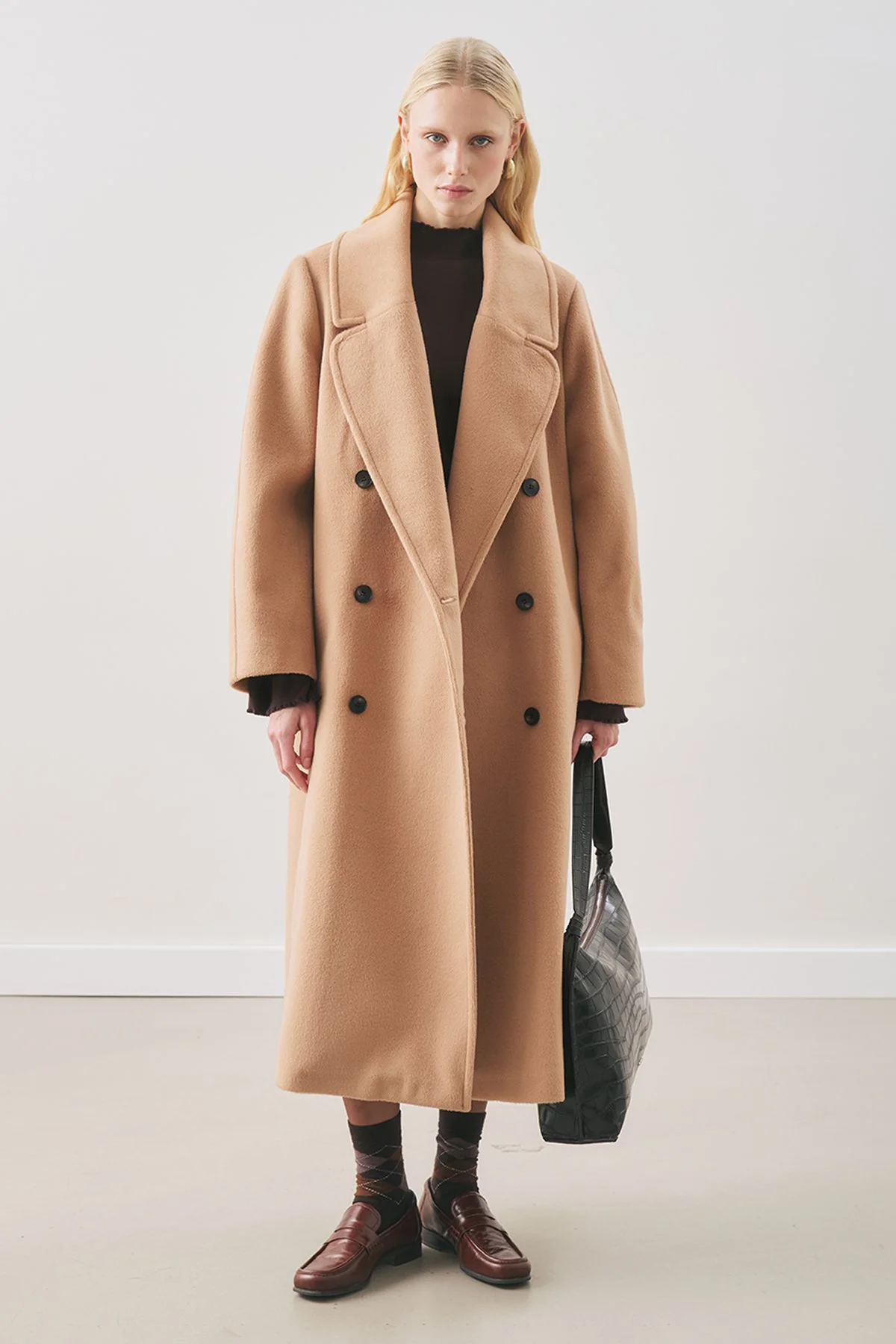 KRUVAZE YÜN PALTO SÜTLÜ KAHVE