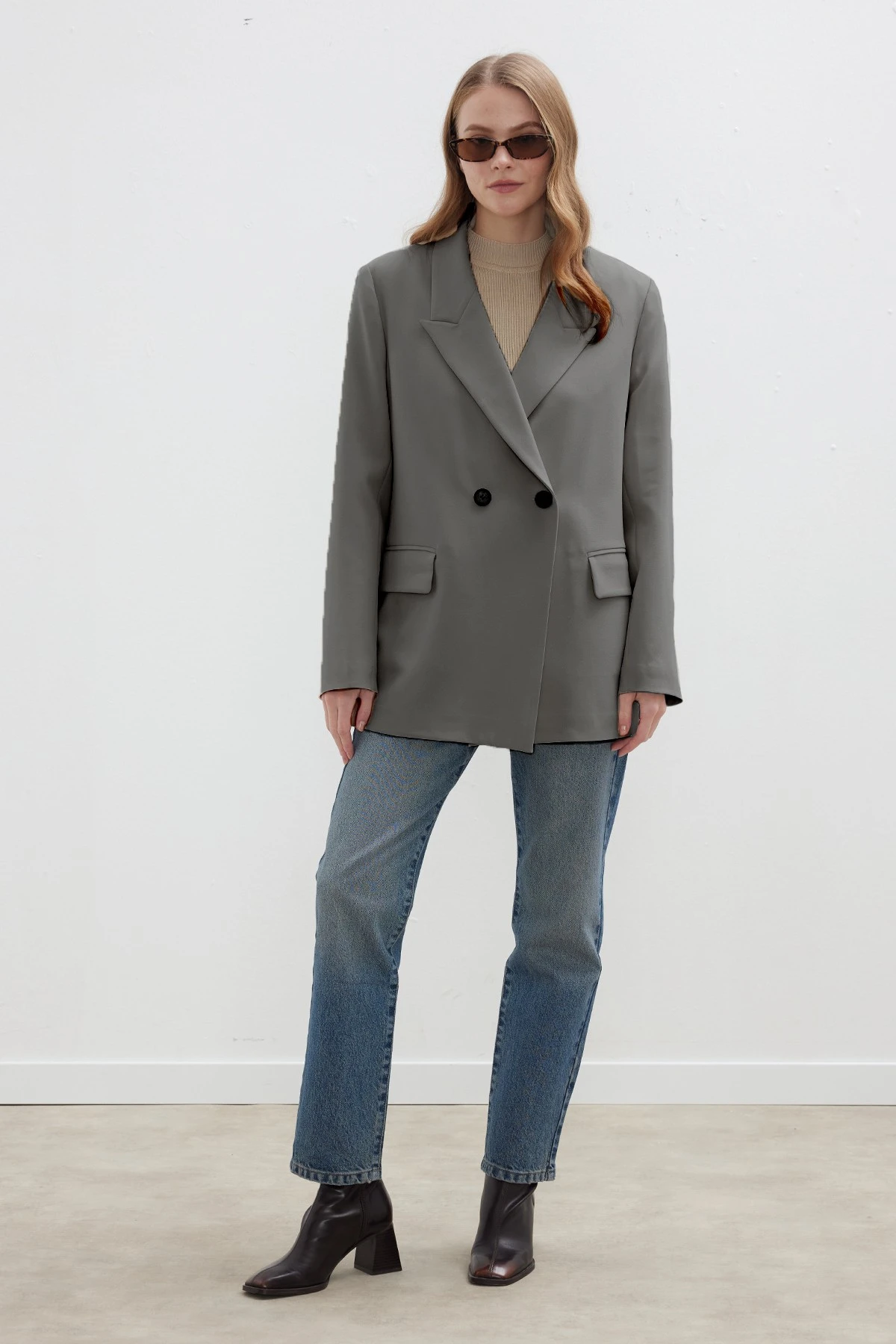 DOUBLE BREASTED CLASSIC BLAZER JACKET GREY