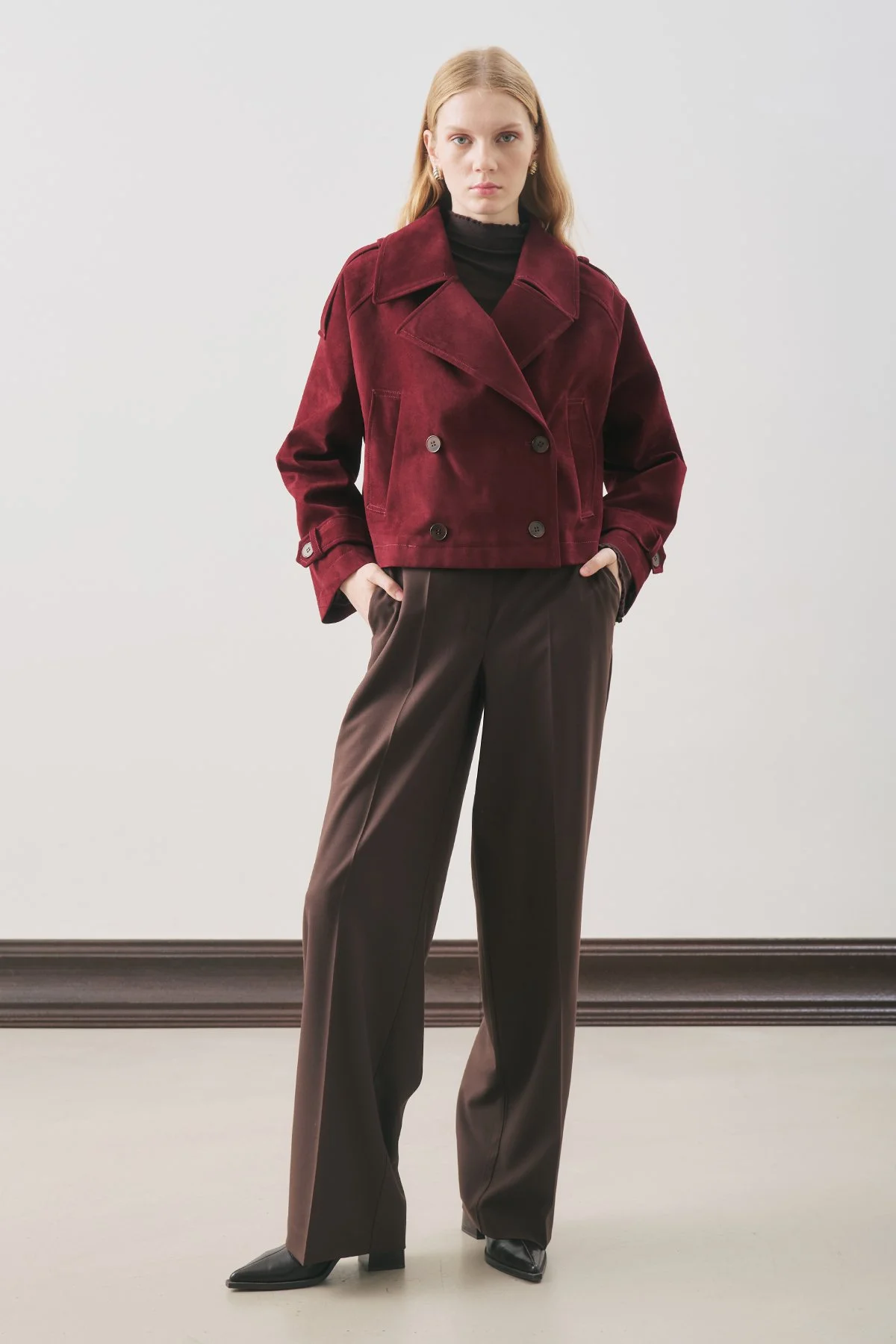 SHORT TRENCH SUEDE JACKET BURGUNDY