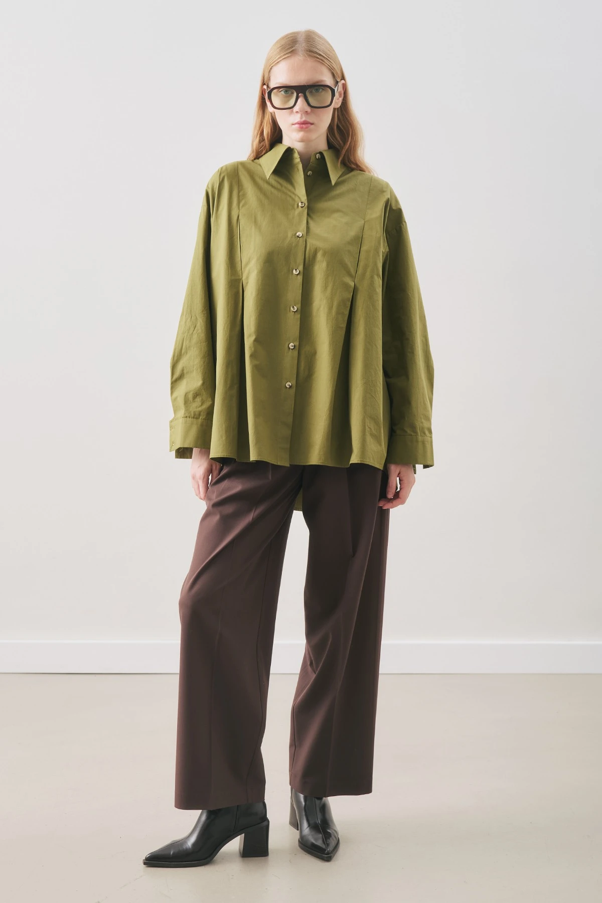 PARÇALI TASARIM GÖMLEK YAĞ YEŞİLİ