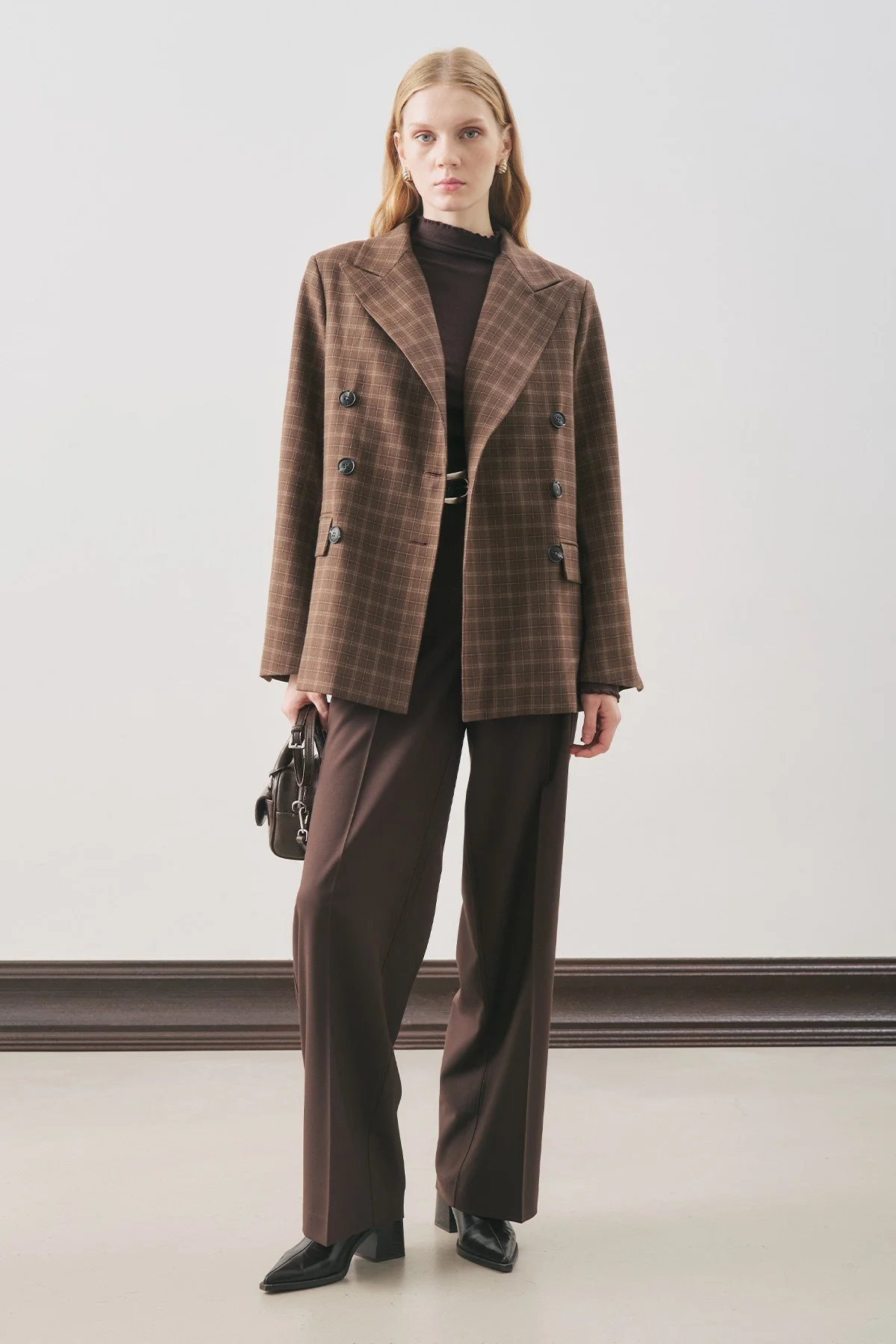 KRUVAZE EKOSE BLAZER CEKET KAHVERENGİ