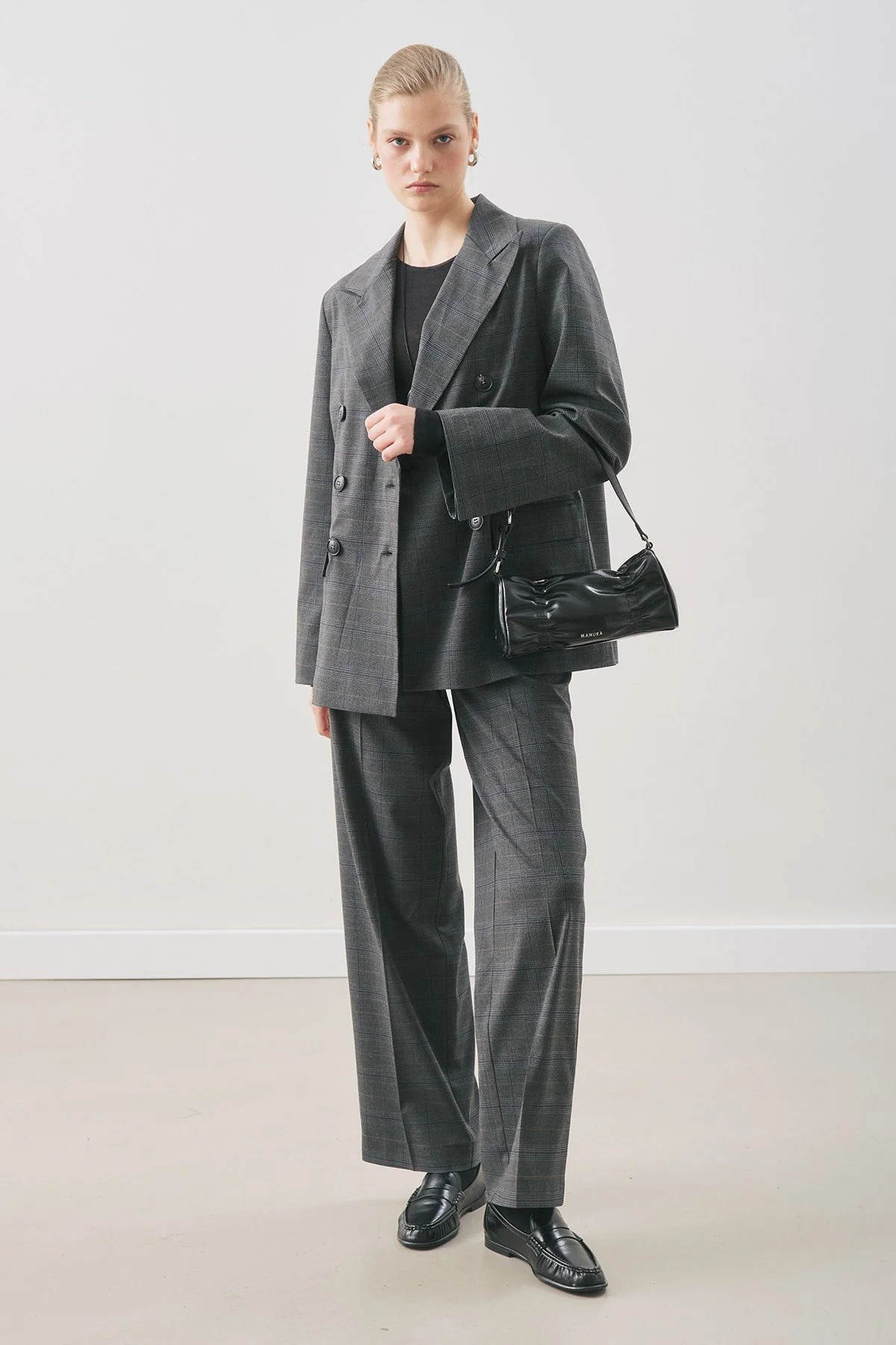 KRUVAZE EKOSE BLAZER CEKET GRİ