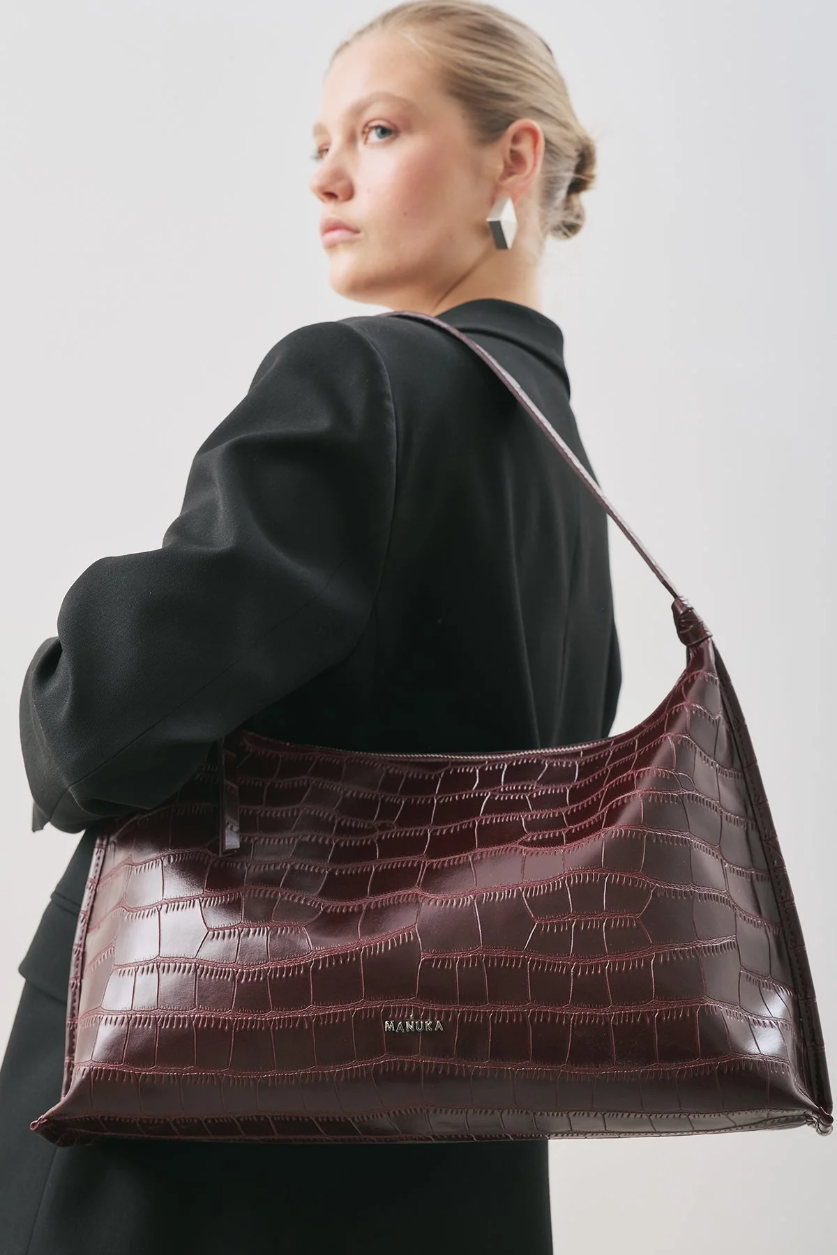CROCODILE LEATHER TOTE BAG BURGUNDY