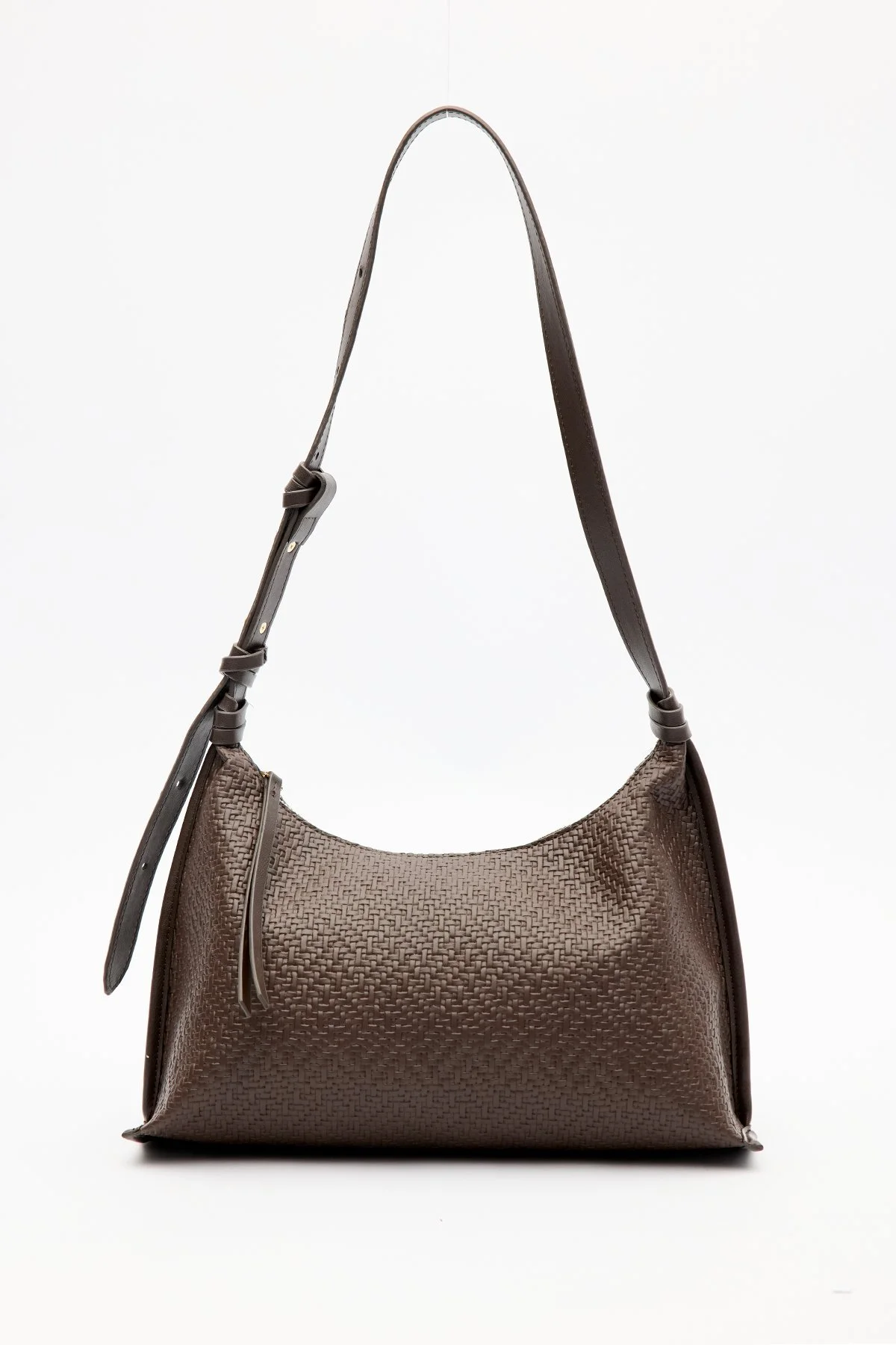 TEXTURED LEATHER SHOULDER BAG BROWN