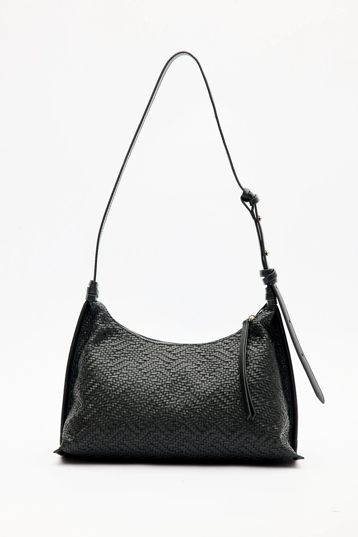TEXTURED LEATHER SHOULDER BAG BLACK