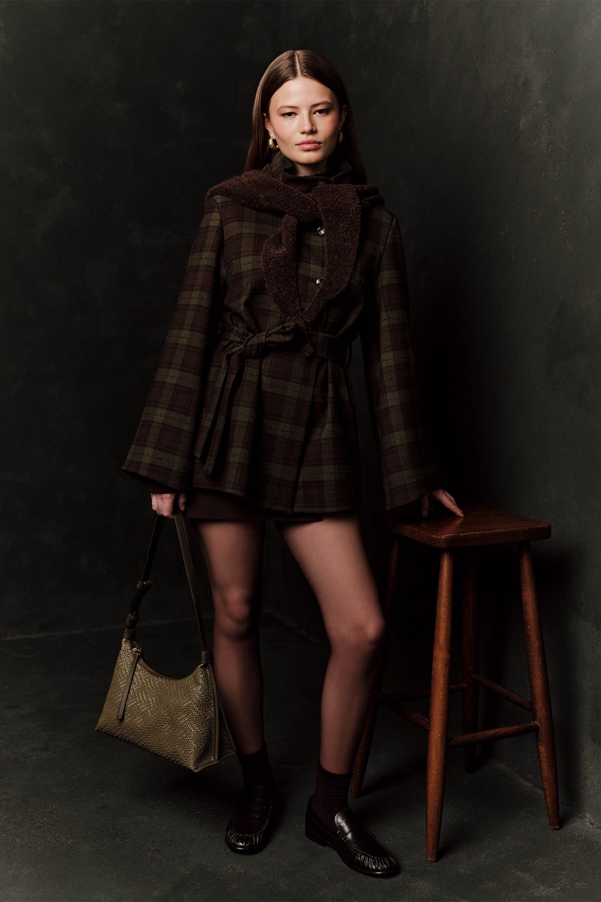 GENİŞ KOL KUŞAKLI CEKET EKOSE - 2