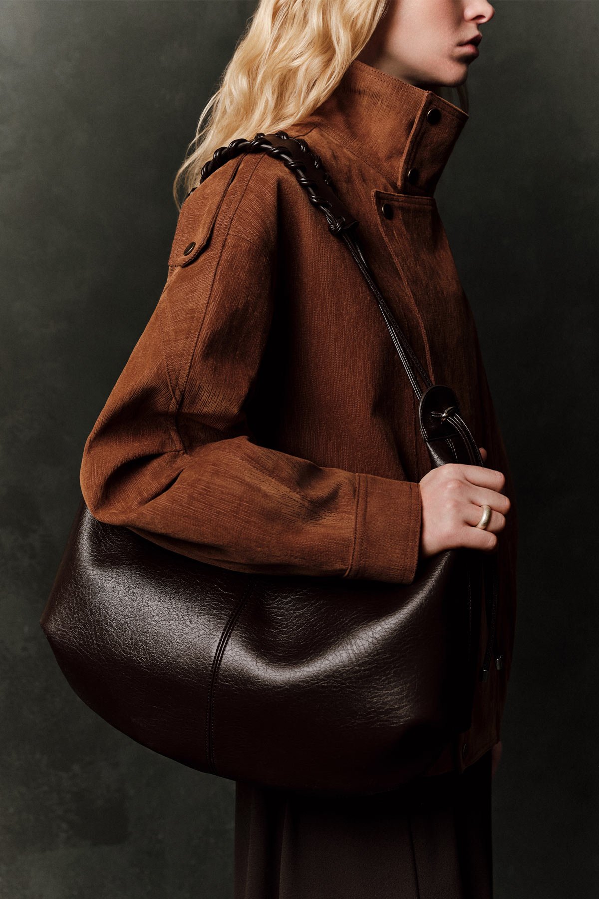 ÖRGÜ DETAYLI TOTE ÇANTA ACI KAHVE