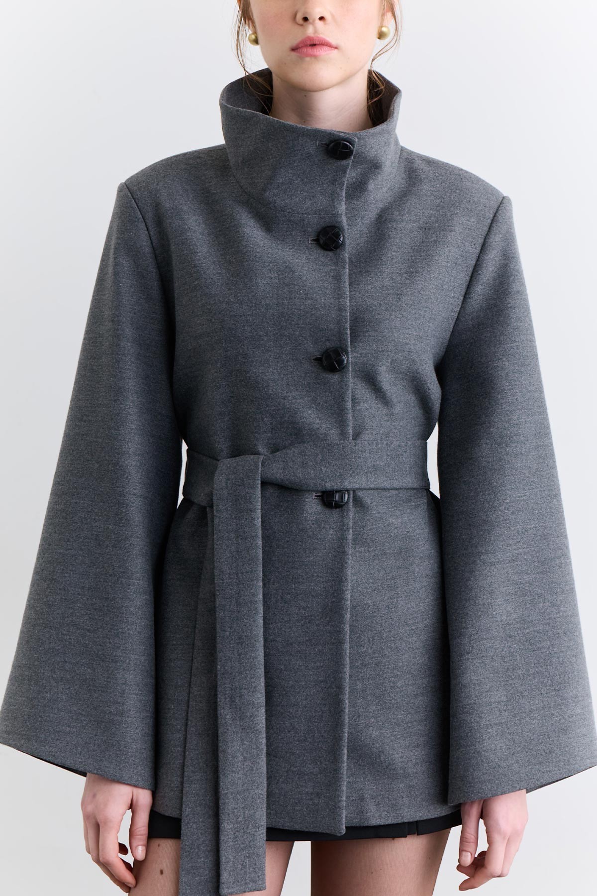 GENİŞ KOL KUŞAKLI CEKET GRİ - 2