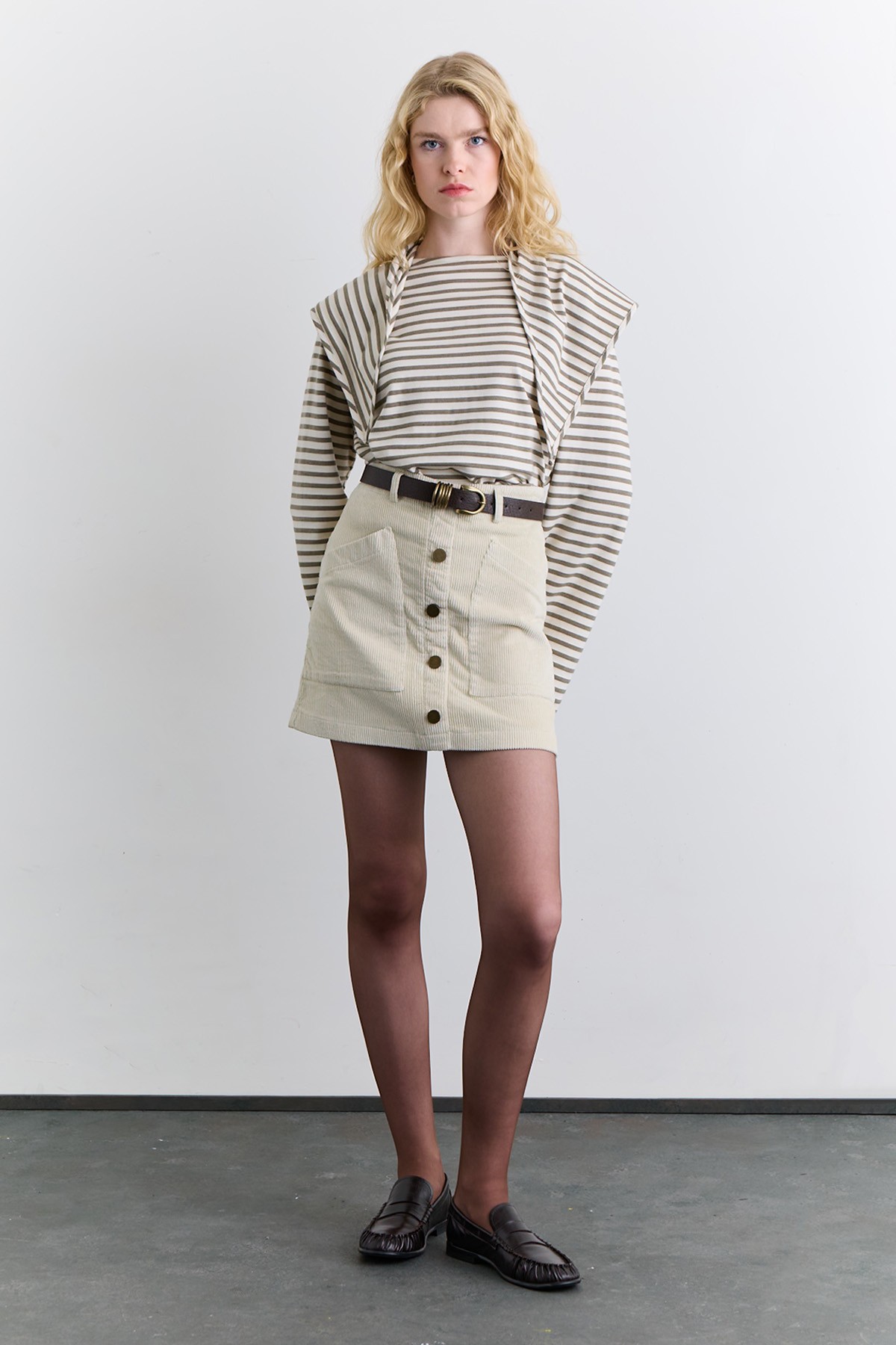 FİTİLLİ KADİFE MİNİ ETEK VANİLYA